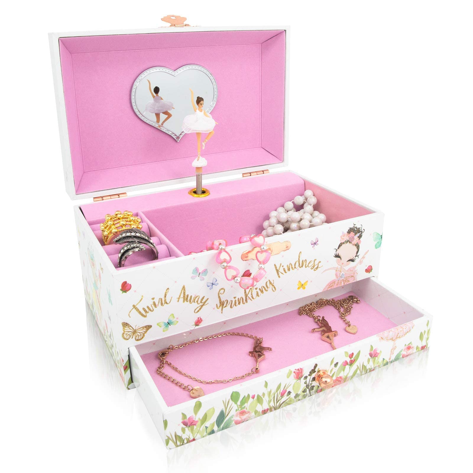 The Memory Building Company Music Box - Ballerina Jewelry Box for Girls and Boys w/Matching Necklace and Bracelet - Birthday Gifts for Girls Age 6 and Up - Stocking Stuffers