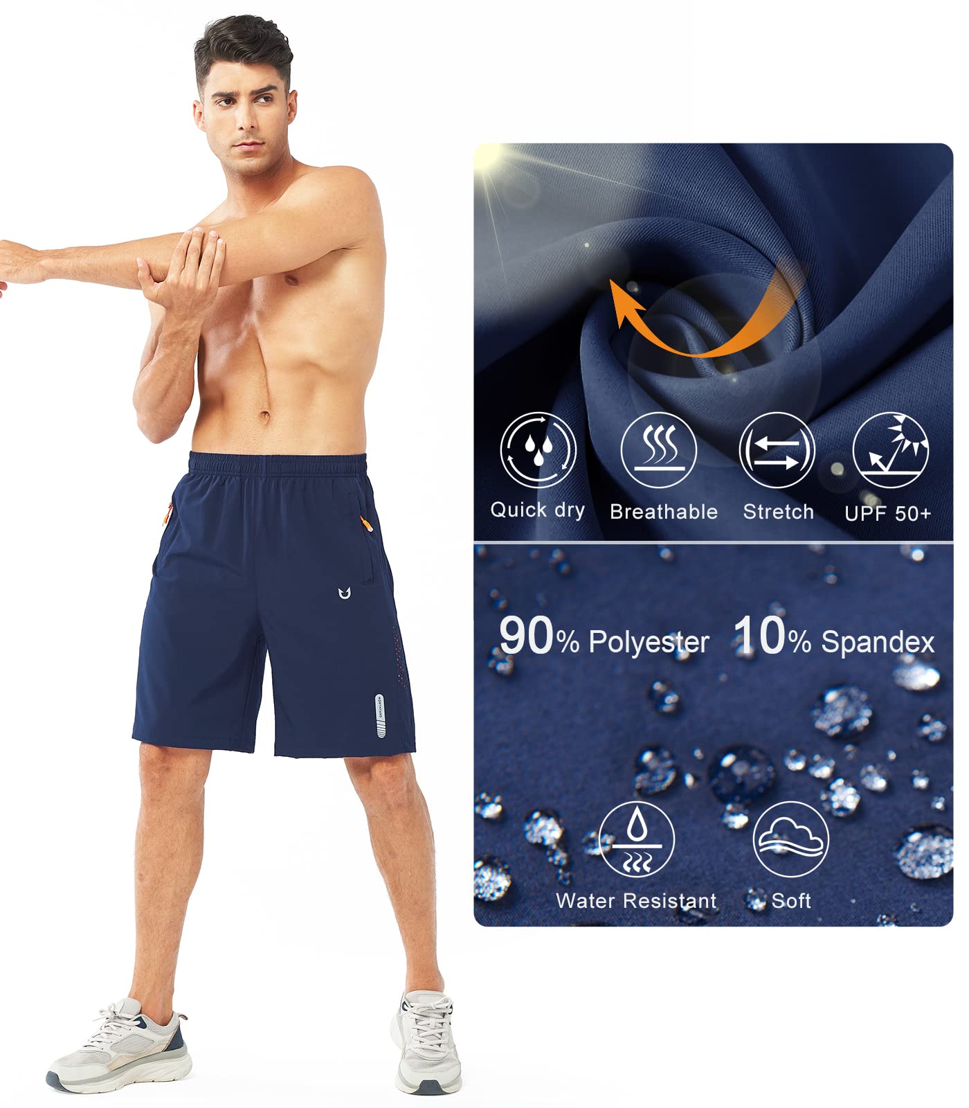 NORTHYARD Men's Athletic Hiking Shorts Quick Dry Workout Shorts 7"/ 9"/ 5" Lightweight Sports Gym Running Shorts Basketball Exercise NAVY-9inch L