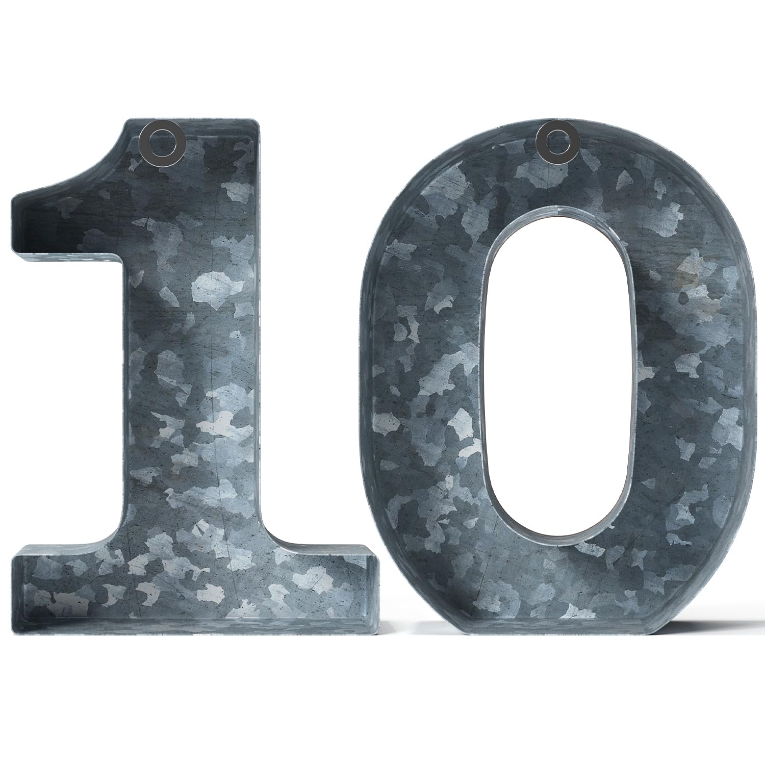 CraftyCrocodile Galvanized Metal Numbers for Wall Decor - 10 for Hanging & Freestanding - Unique Blend of Rustic, Vintage, Western, Industrial Styles