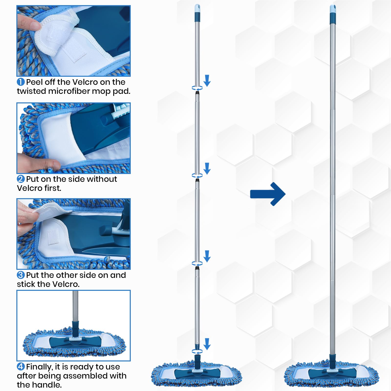 TrueYee Dust Mop for Hardwood Floors with 57" Long Handle Wet & Dry Mops for Catching Pet Hair and Dust Bunny Microfiber Flat Mops for Vinyl, Wood, Tile, Laminate Flooring