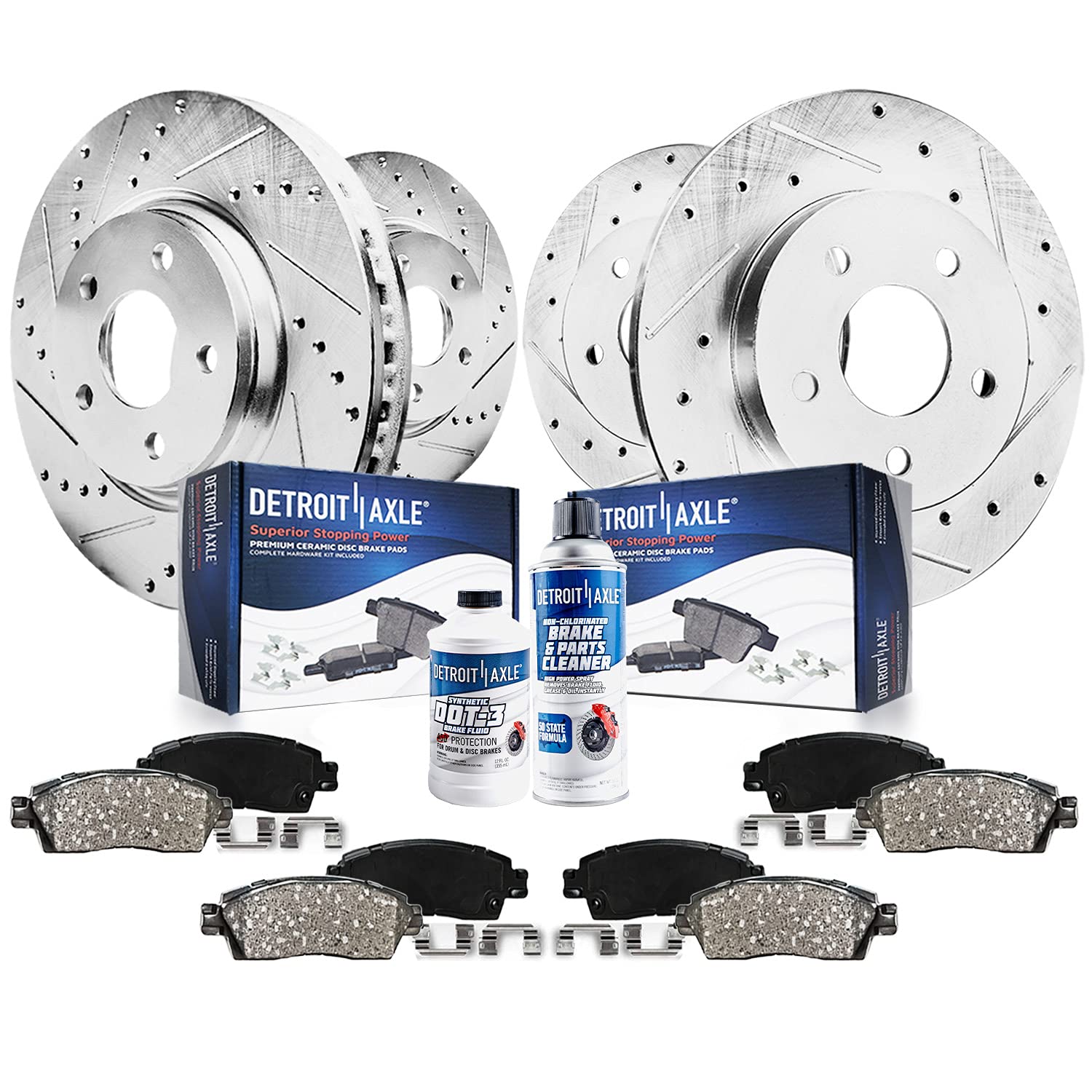Detroit Axle - Brake Kit for Dodge Grand Caravan Journey Chrysler Town & Country VW Routan Drilled and Slotted Brake Rotors Ceramic Brakes Pads Replacement : 11.89" inch Front & 12" inch Rear Rotors