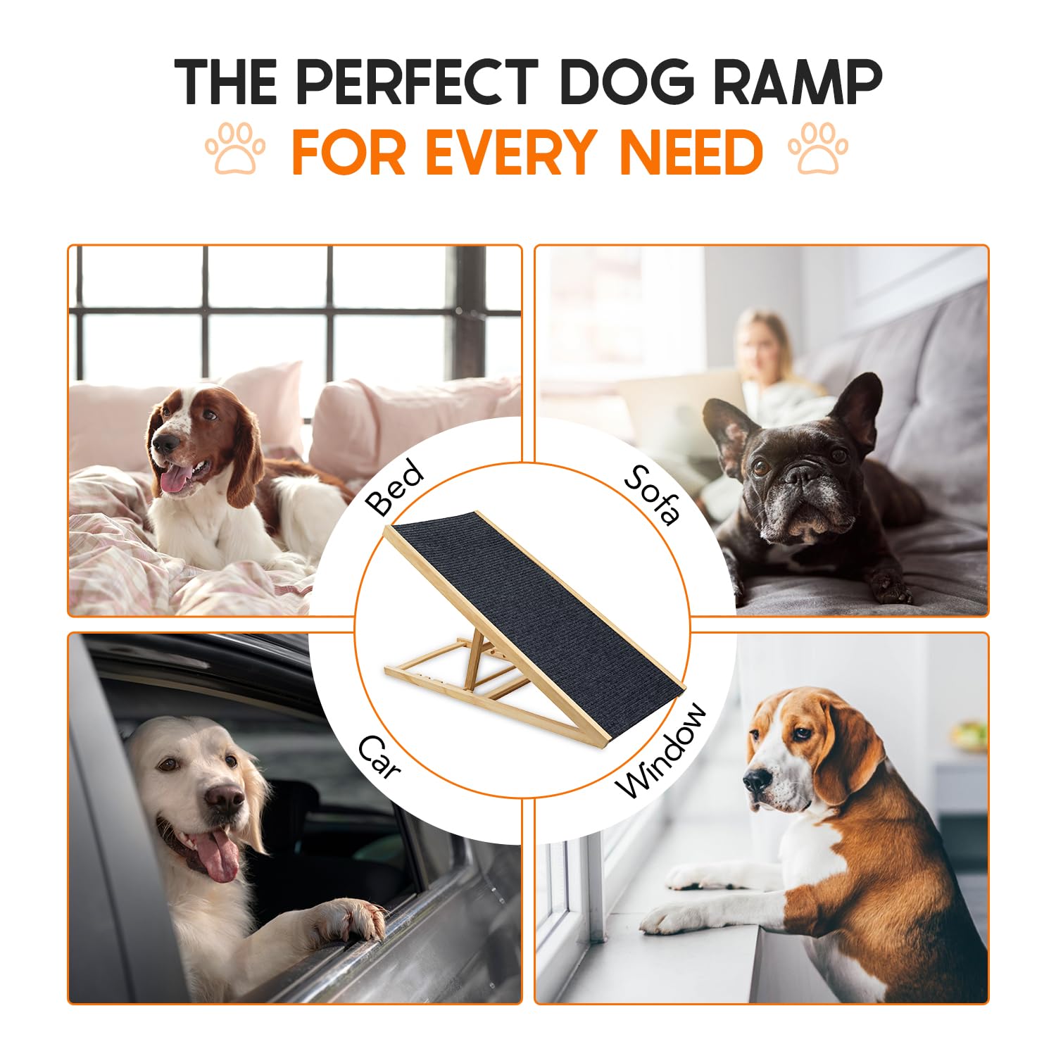 Adjustable Ramp for All Pets, Lightweight Ramp for Large or Small Dogs, Foldable Dog Ramp with Non-Slip Surface, Indoor Dog Ramp for Couch or Sofa, Portable Car Pet Ramp