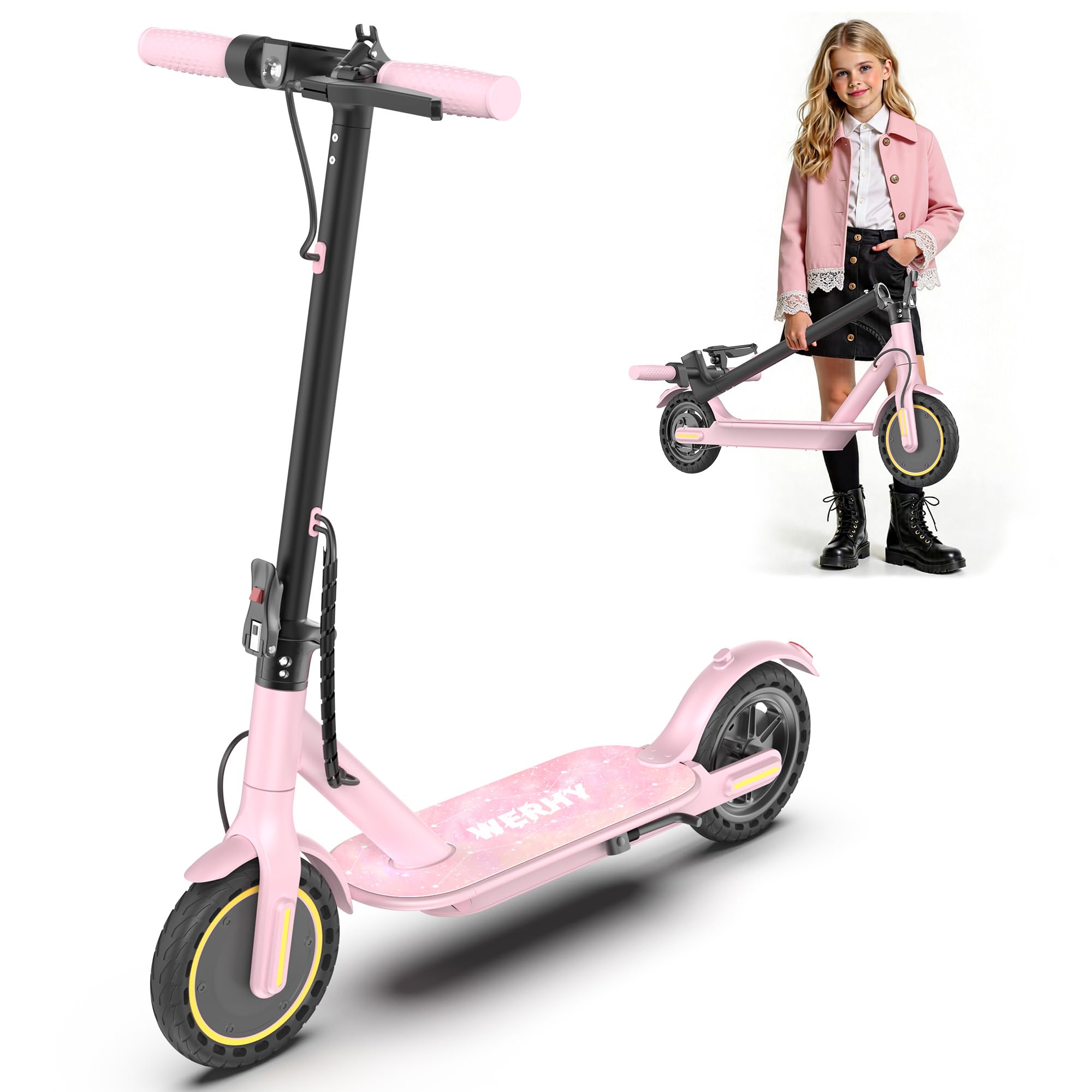 WERHY Foldable Electric Scooter, 350W Motor, Max 12Miles Long Range, 19 MPH Max Speed, 8.5" Solid Tire, Lightweight Foldable E-Scooter with Dual Braking, Digital Display, Cruise Control