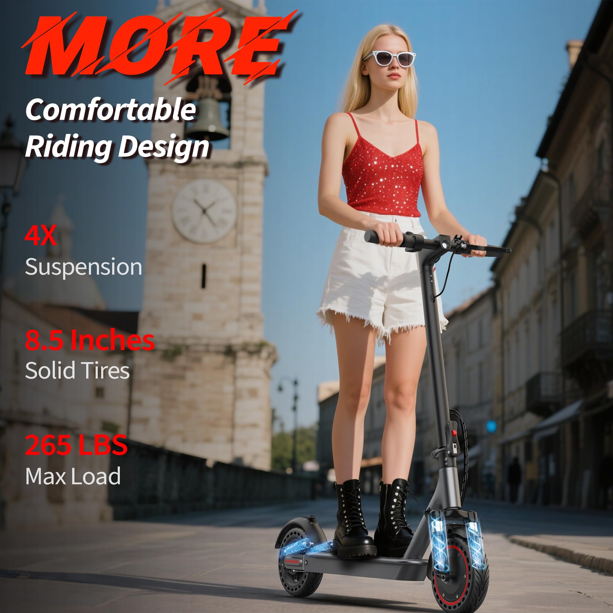 WERHY 10''/8.5'' Electric Scooter with Dual Suspension, 500/350W Powerful Motor, 22/19MPH Top Speed, 25/22/16 Miles Long Range, Folding E Scooter with Dual Braking for Teens and Adults
