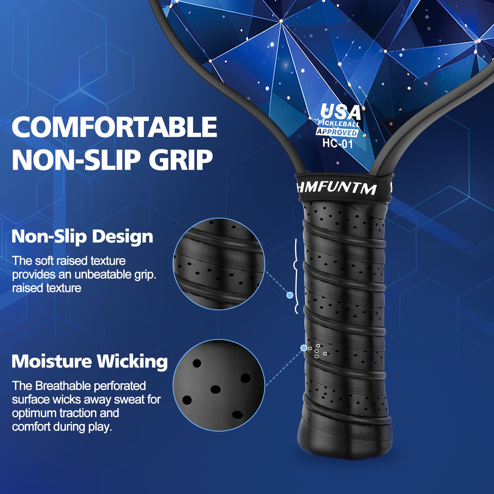 HMFUNTM Pro Carbon Fiber Pickleball Paddle, Professional Pickleball Paddles with Grit Texture for Increased Spin, Power, Control, Lightweight Pickleball Racket with Paddle Cover, USAPA Standard, Blue
