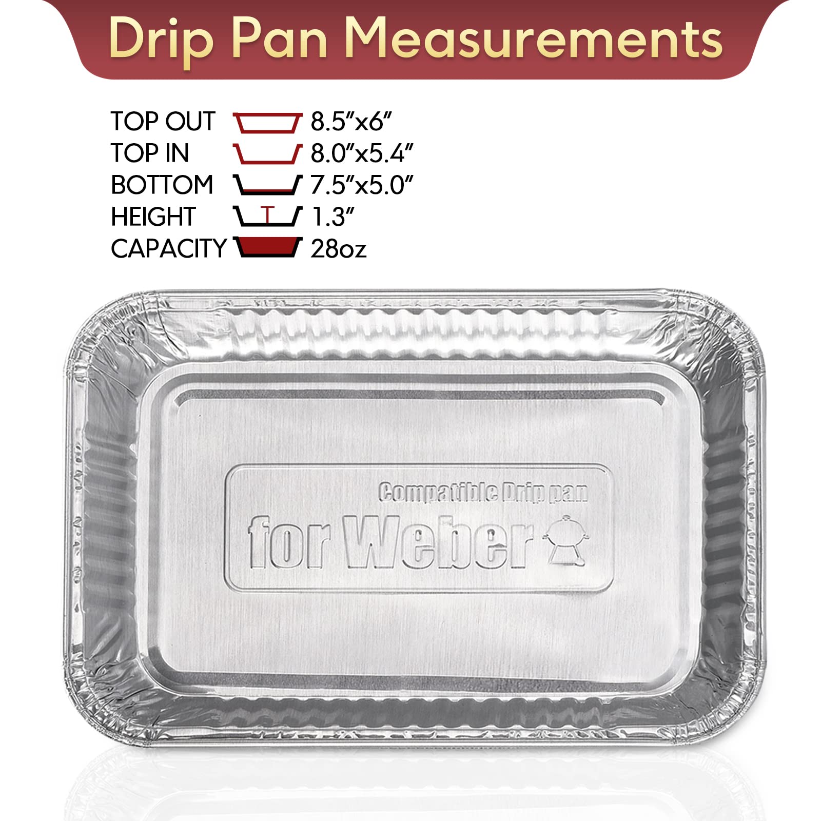 TIFMI 50 Pack Drip Pans Liners Compatible for Weber Q Series, Spirit Gas, Traveler Grill, Genesis II LX 200 & 300 Series Gas Grills, Aluminum Foil Grease Trays for Weber 6415 Grill Accessories