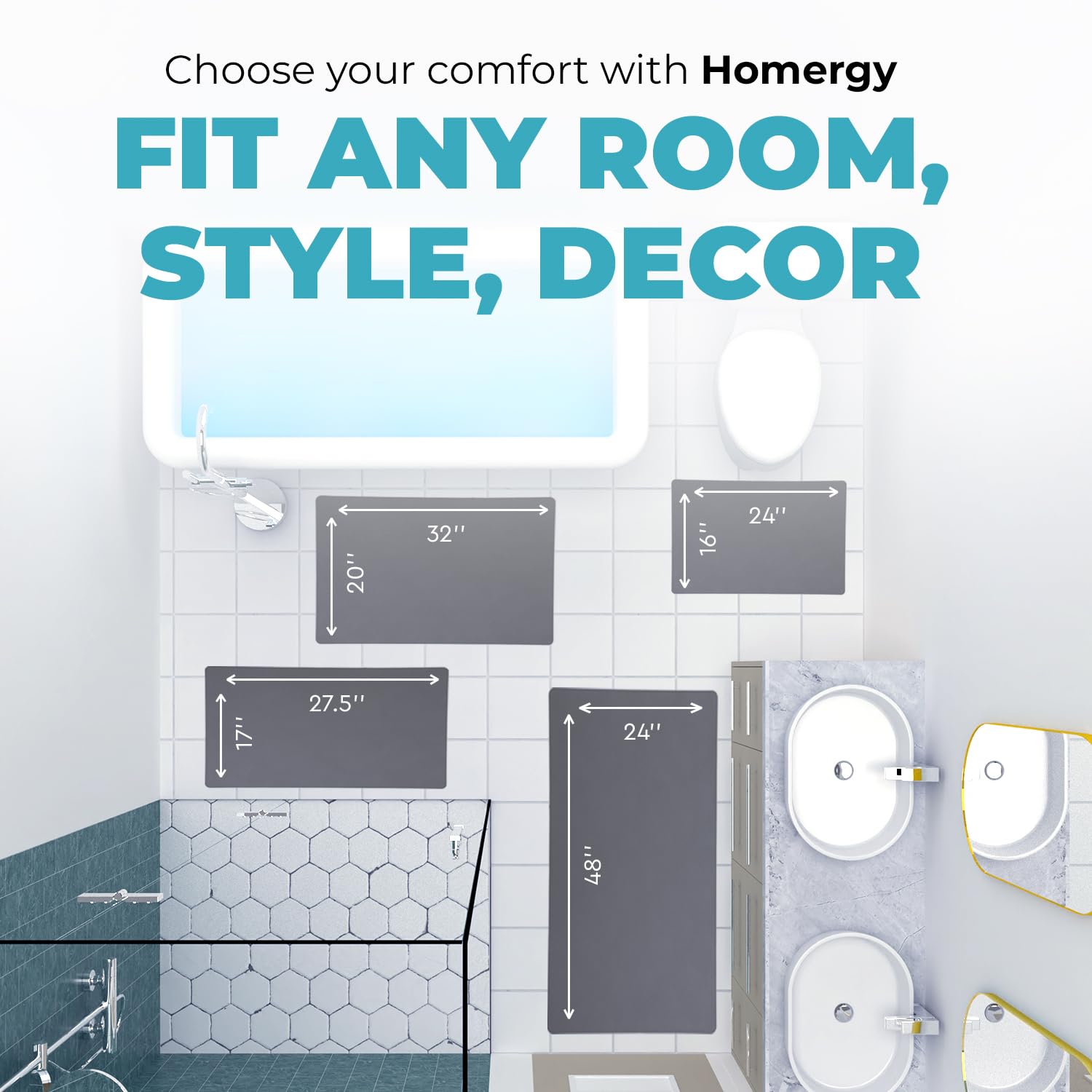 Homergy Bath Mat – Super‑Absorbent & Quick‑Dry with Non‑Slip Rubber Backing, Machine Washable & Odor Resistant – 20x32 in, Dark Gray