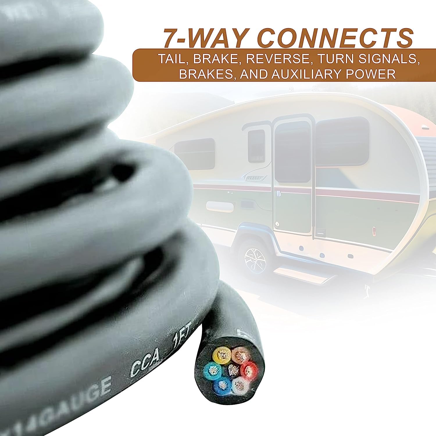 14 Gauge 7 Way Conductor Extension RV Trailer Wire Cable Wiring Insulated 50 Feet 14/7