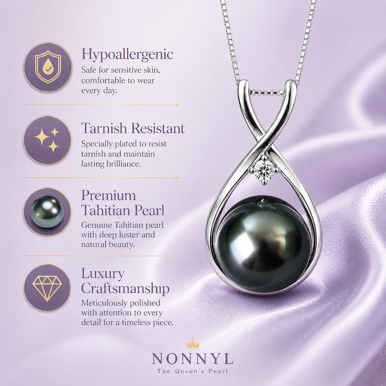 NONNYL Gifts for Wife Women Anniversary-Tahitian Black Pearl Necklace-Mom Girlfriend Her Fine Jewelry Mothers Day Valentines Christmas Birthdays Gift