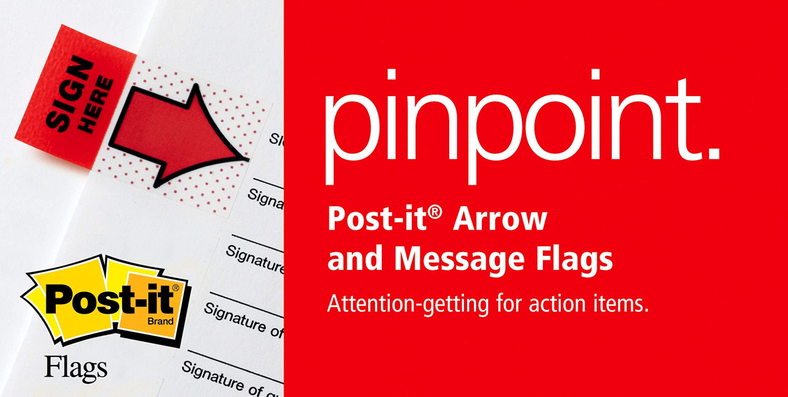 Post-it Message Flags, "Sign Here", 50/Dispenser, 2 Dispensers/Pack, 1 in Wide, Yellow (680-SH2)