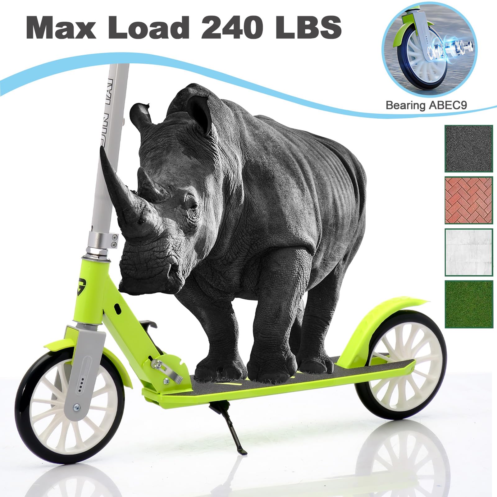 CUIOT Scooter for Adults Foldable 300lbs Lightweight 8IN Big Wheels Kick Scooters with Height Adjustable, Aluminum Frame, for Urban Commuting and Outdoor Fun | Suitable for Teens 8-12,Black