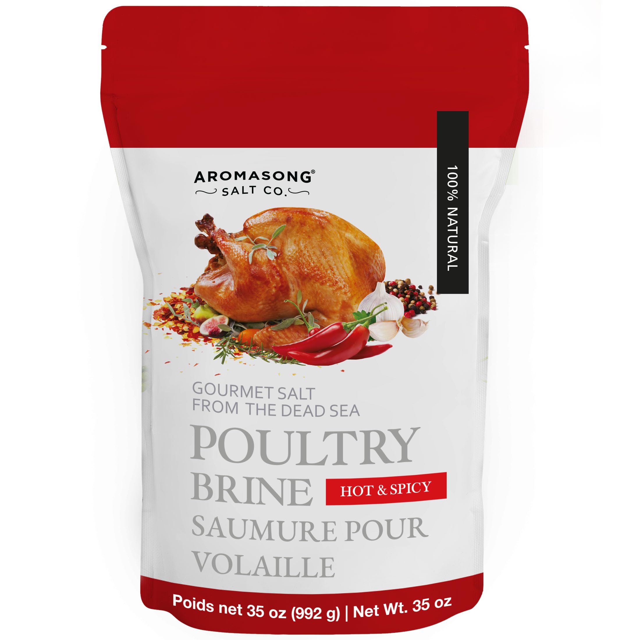Aromasong Turkey Brine, Hot & Spicy, For Wet & Dry Brining, 2 Lb. 100% Natural, Gourmet Sea Salt Poultry Seasoning, for Roasting, Grilling, & Smoking for Brisket, Chicken, Pork & Beef.