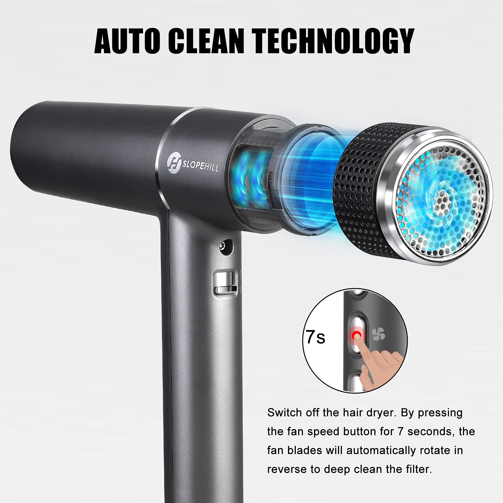 Slopehill Hair Dryer with Unique Brushless Motor | Intelligent Fault Diagnosis | Innovative Microfilter | Oxy Active Technology | Led Display (Gray)