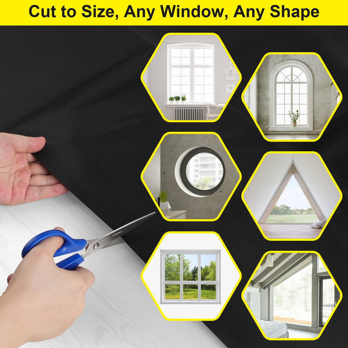 FADOTY 100% Blackout Blinds 118" x 57" Travel Blackout Window Shades Portable Blackout Window Cover for Nursery Bedroom Dorm Room, No Drill Window Privacy Film, Light & UV Block for House (2 Pack)