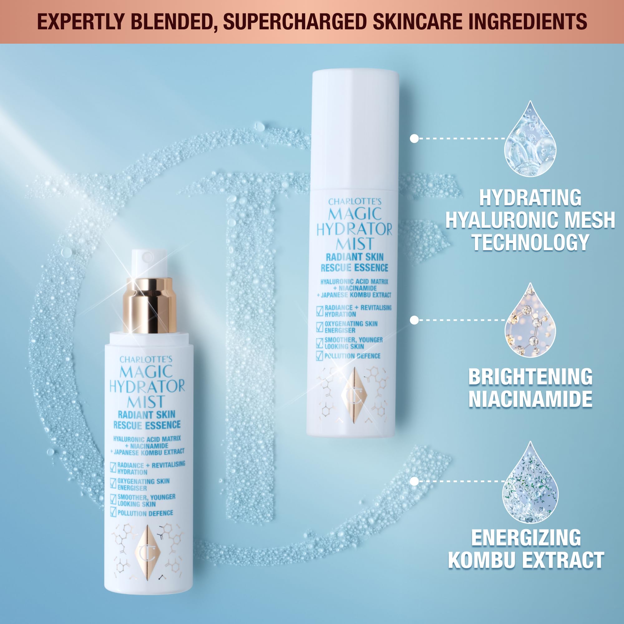 Charlotte Tilbury Magic Hydrator Face Mist - Hydrating Facial Spray for an Instant, Dewy Glow - Helps Absorb Other Skincare Products, Revitalizes Complexion & Leaves Skin Visibly Radiant