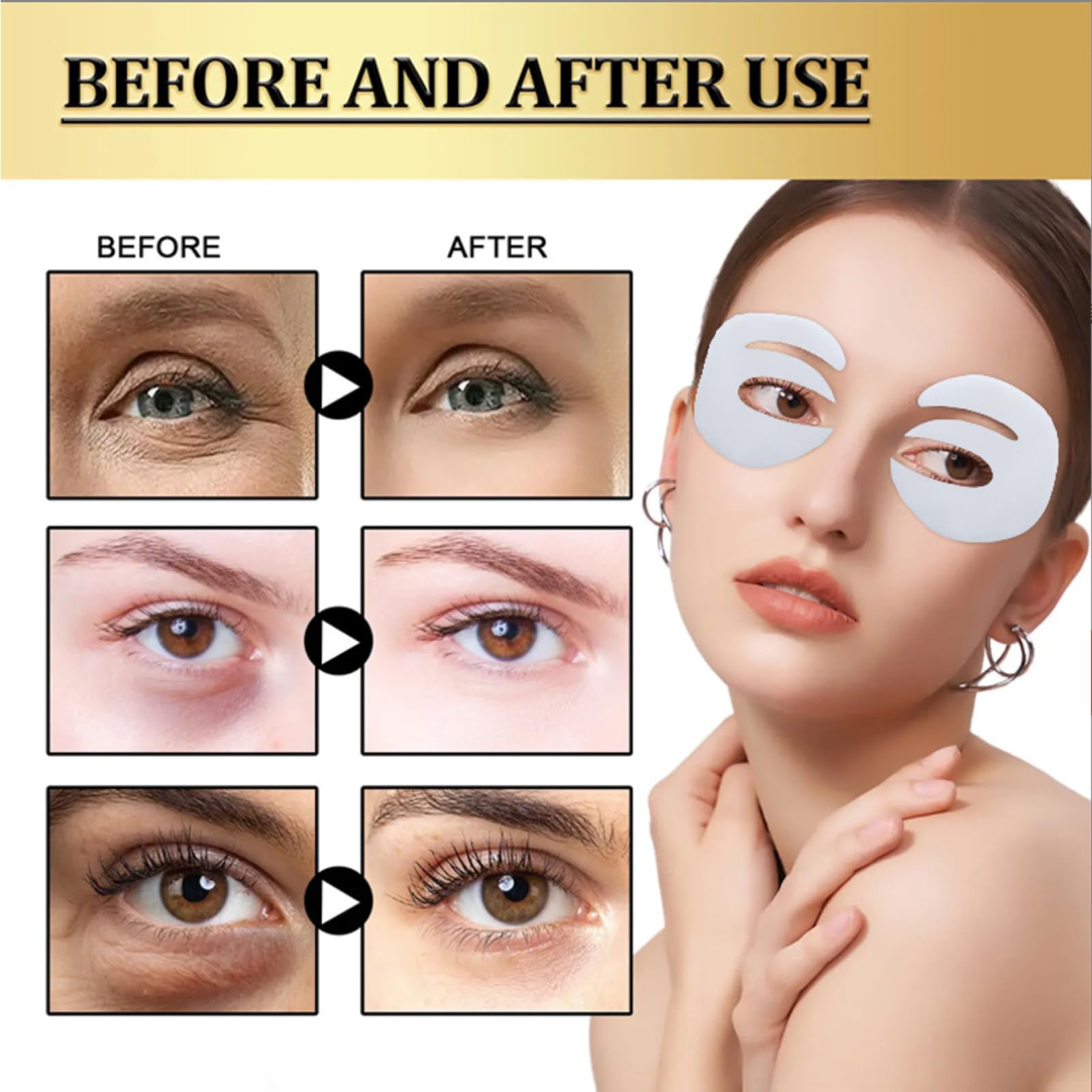 ONMYLOVIN 5 Pairs Deep Collagen Eye Patches Mask, E Shape Korean Eye Mask for Dark Circles, Anti-Aging, Firming, Hydrating Eye Gels Patcheswith Deep Collagen Skin Care