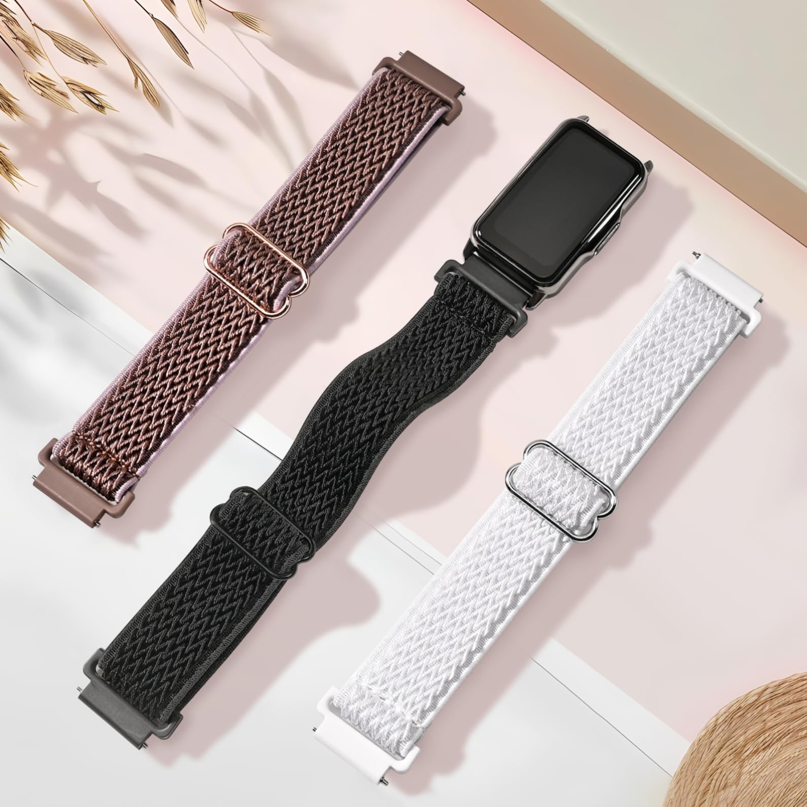 Huadea 3 Pack Compatible with 18mm Fossil Women's Women's Gen 6 42mm Watch Band/5E 42mm & Bestinn/Mindrose H80 1.47'' Fitness Tracker, Soft Sport Nylon Straps Wristbands for Women Men