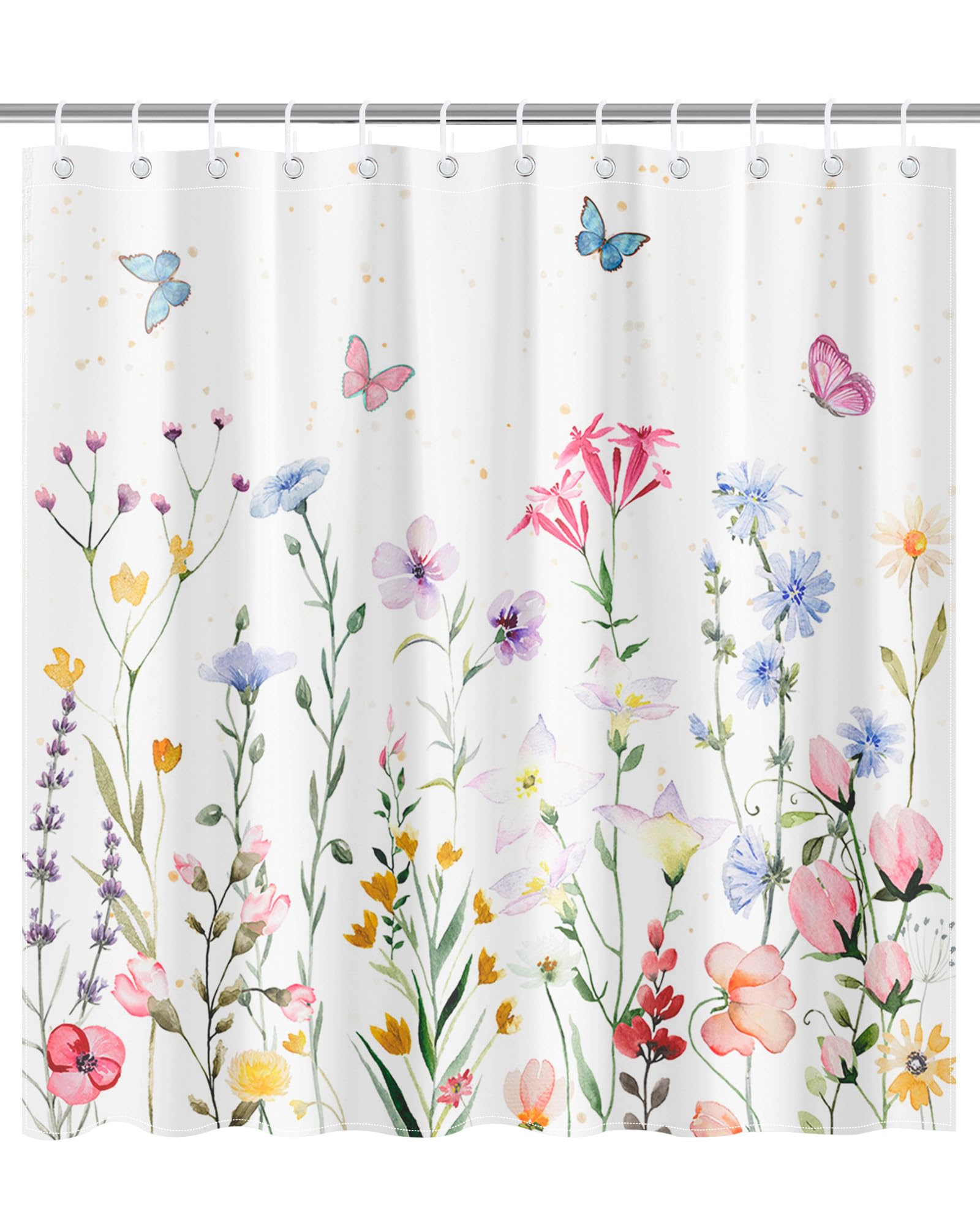 Lindameler Floral Butterfly Shower Curtain Set Colorful Flower Shower Curtain for Bathroom Waterproof Spring Fabric Shower Curtain with 12 Hooks 72x72 Inches