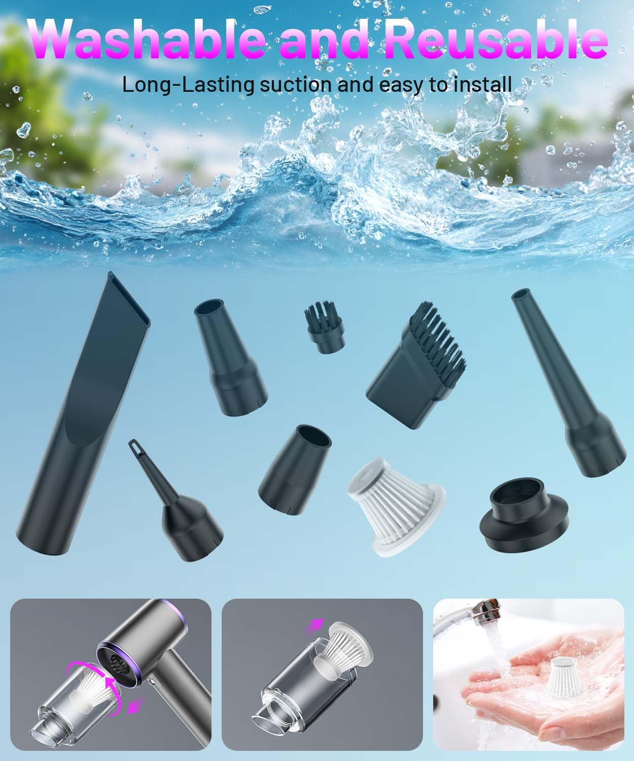 PHIXBEAR Upgrade 4in1 Greenlight Dust Detection Technology Cordless Car Vacuum Cleaner, High Power 15000PA Handheld Vacuum Portable with LED Display, Multi-Nozzles for Car, Home,Office,Camping