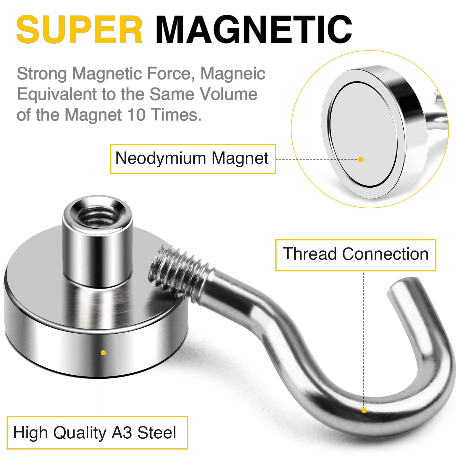 DIYMAG Magnetic Hooks, 30lbs+ Magnet Hook 2026 Cruise Cabin Ship Essentials N52 Heavy Duty Strong Magnets Refrigerator Fridge Hanging for Classroom Beach Vacation Kitchen Grills Home 6 Pack