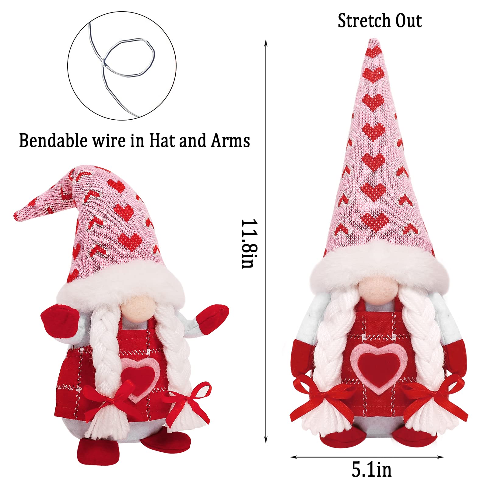 CRCZK Valentine's Day Gnomes Plush Decor, 2 Pack Mr & Mrs Handmade Tomte Swedish Gnome, Valentines decorationes Home Table Elf Gnomes Ornaments -Sweet Valentine's Day Present