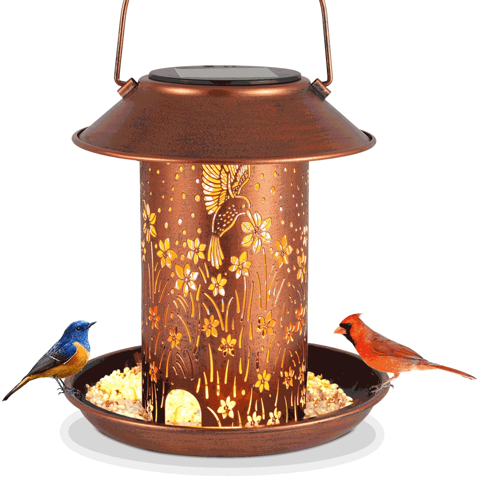 Bird Feeders for Outdoors Hummingbird Solar Lanterns Outdoor Waterproof Hanging Garden Decor Birthdays Gifts for Women Mom Christmas Metal Solar Decoration Outside for Yard, Patio, Lawn, Pathway