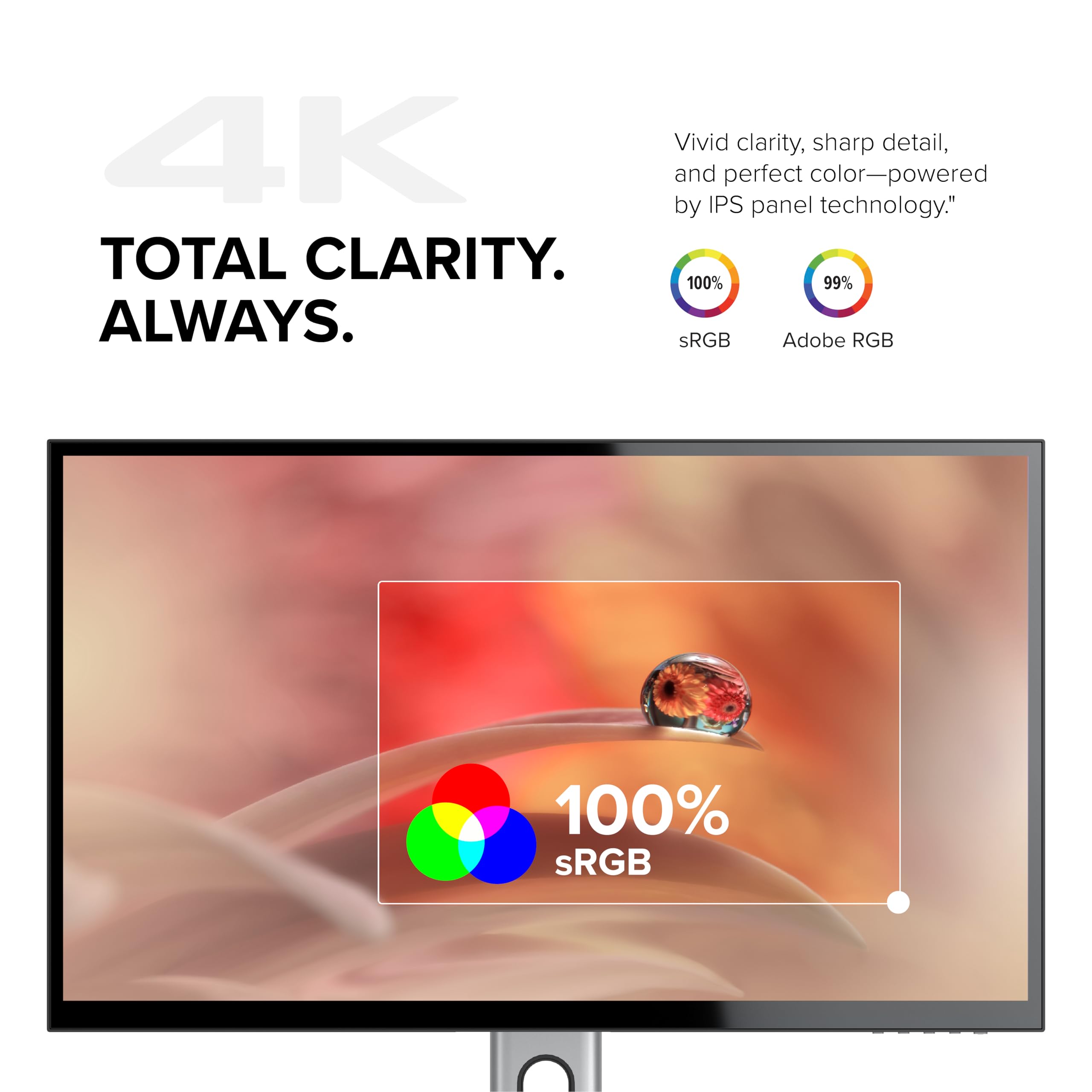 ALOGIC Clarity 27” 4K UHD LCD Monitor | USB-C 90W Power Delivery | 16:9 Silver & Black | Adjustable Stand
