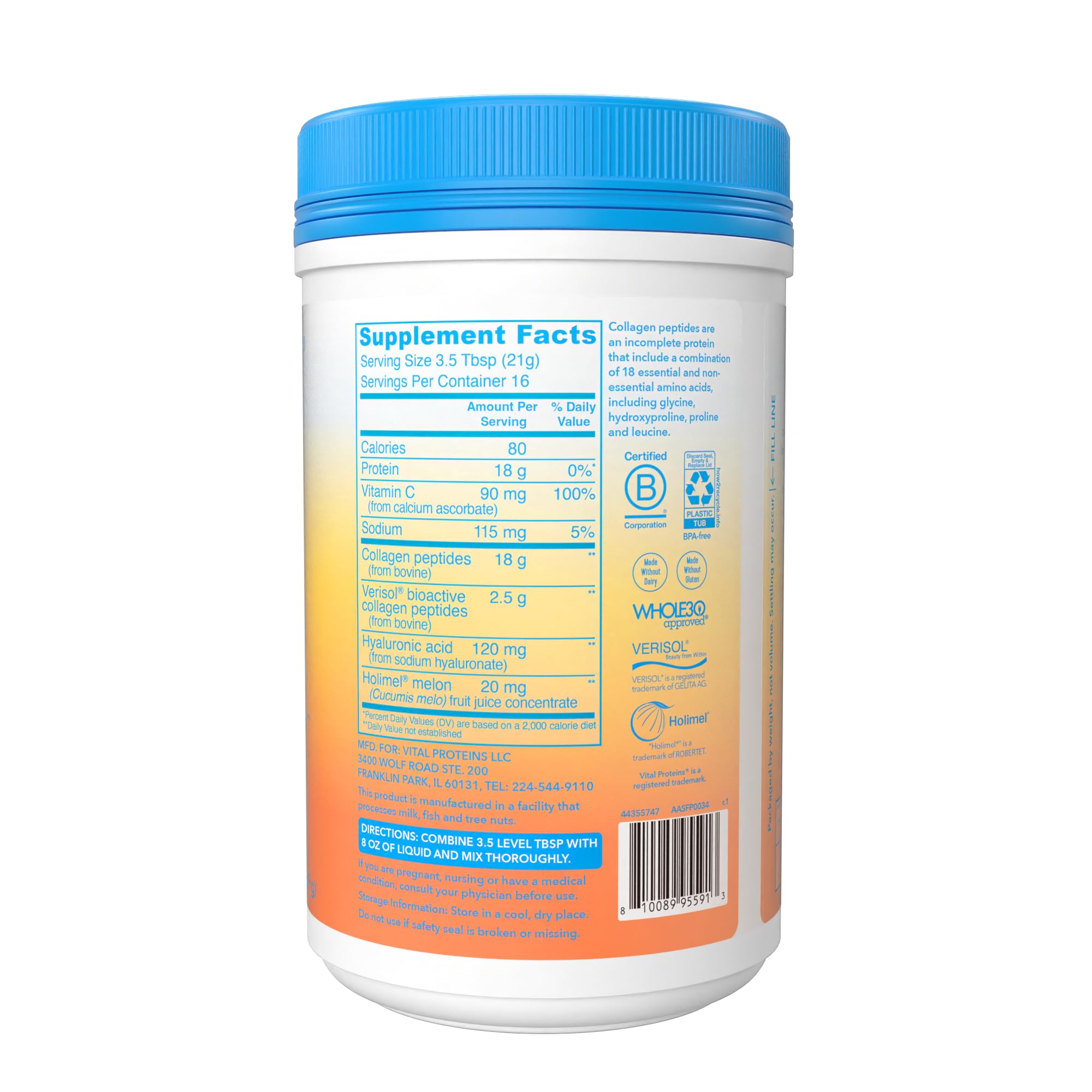 Vital Proteins Collagen Peptides for Women - 20g Hydrolyzed Collagen, Vitamin C, Hyaluronic Acid, Verisol & Holimel - Skin Complex Supplement to Reduce Fine Lines & Wrinkles, Unflavored 11.9oz Powder