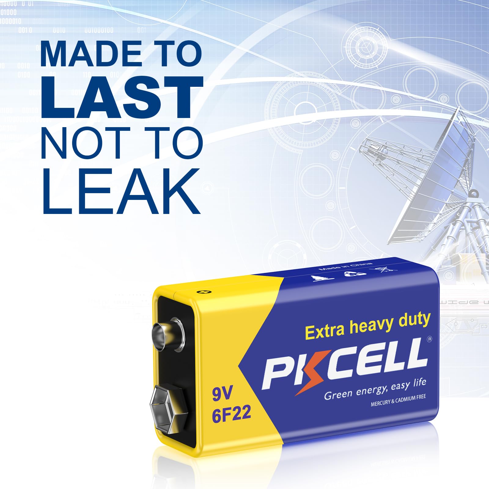 PKCELL 9V Battery Carbon Zinc for Smoke Detectors 6F22 Battery, 10-Year Shelf Life,Ultra Long-Lasting(2 Count)