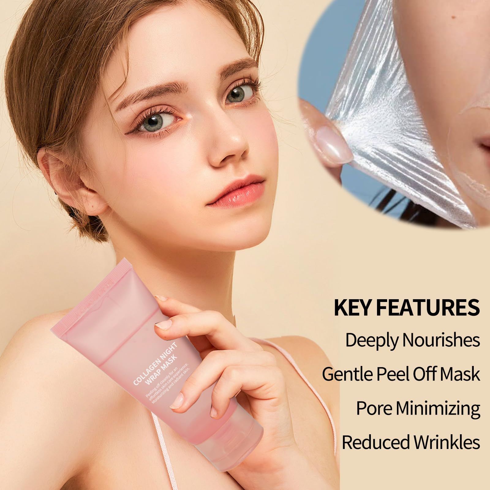 fitbuter Collagen Overnight Wrapping Peel Off Facial Mask with Jelly Brush, Skin Hydration & Firming & Glowy, Improve Sagging & Dullness, Korean Skincare(75ml, 2.54 fl.oz)