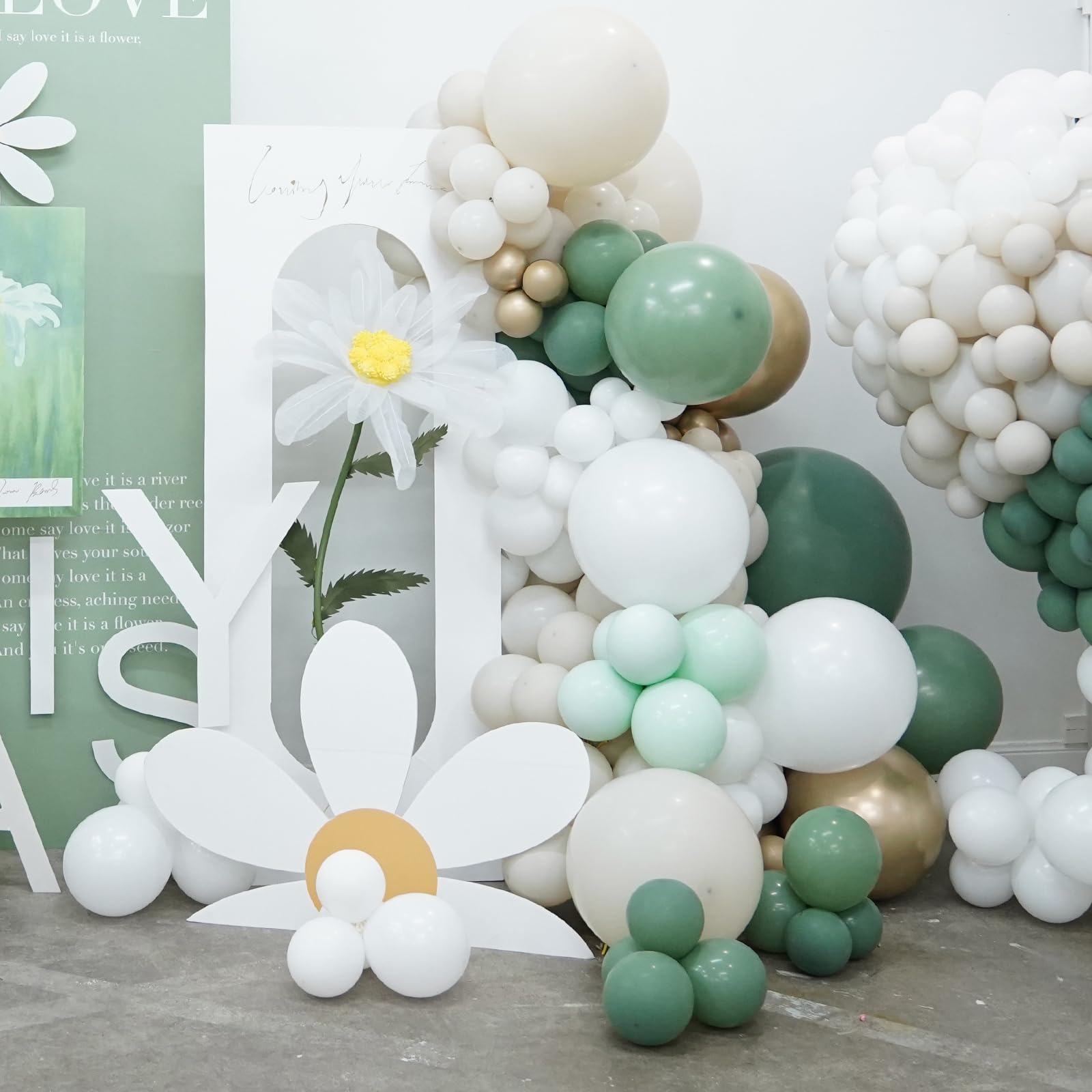 PartyWoo 140 pcs Olive Green Balloon Arch Kit, Sage Balloon Garland With Cream White, Metallic Gold, Retro Green Balloons for Birthday, Baby Shower, Wedding