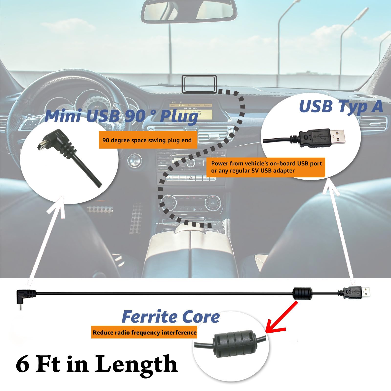 EDO Tech 6 Ft Mini USB Car Charger Power Cord for Garmin Nuvi Drive DriveSmart DriveAssist DriveTrack RV Auto Handheld Navigation GPS TA20 Compatible