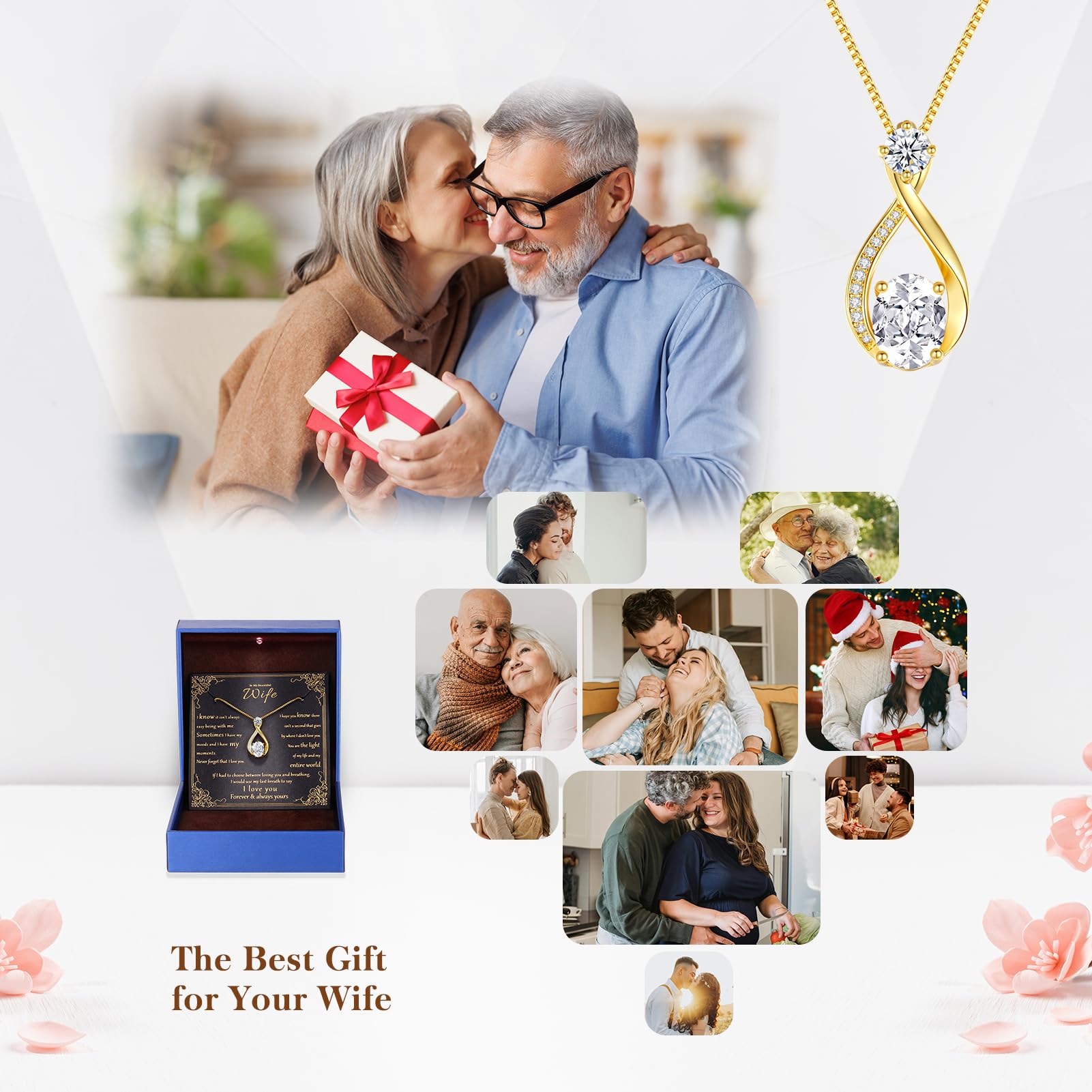 geweio 1.5CT Moissanite Infinity Pendant Necklace Anniversary Wedding Gifts for Women Wife Her S925 Sterling Silver 18K White Gold/Gold Filled Jewelry for Birthday Mothers Christmas Valentines Day