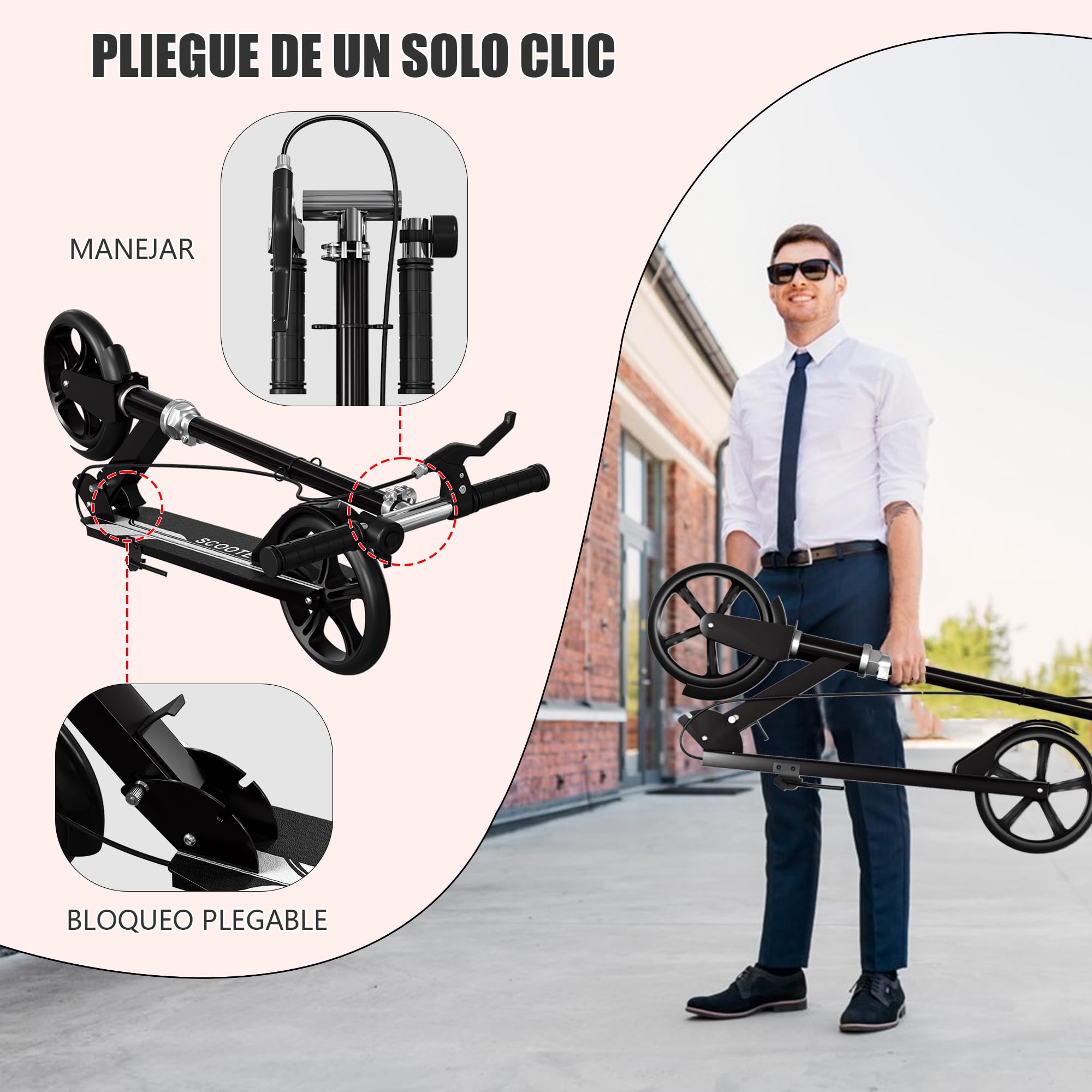 Scooters for Kids 9-25, Teens & Adults - Foldable Commuter Scooter with Bell, Hand Brake & Adjustable Height, 260 LB Weight Capacity, Perfect for School, Campus, Park Rides