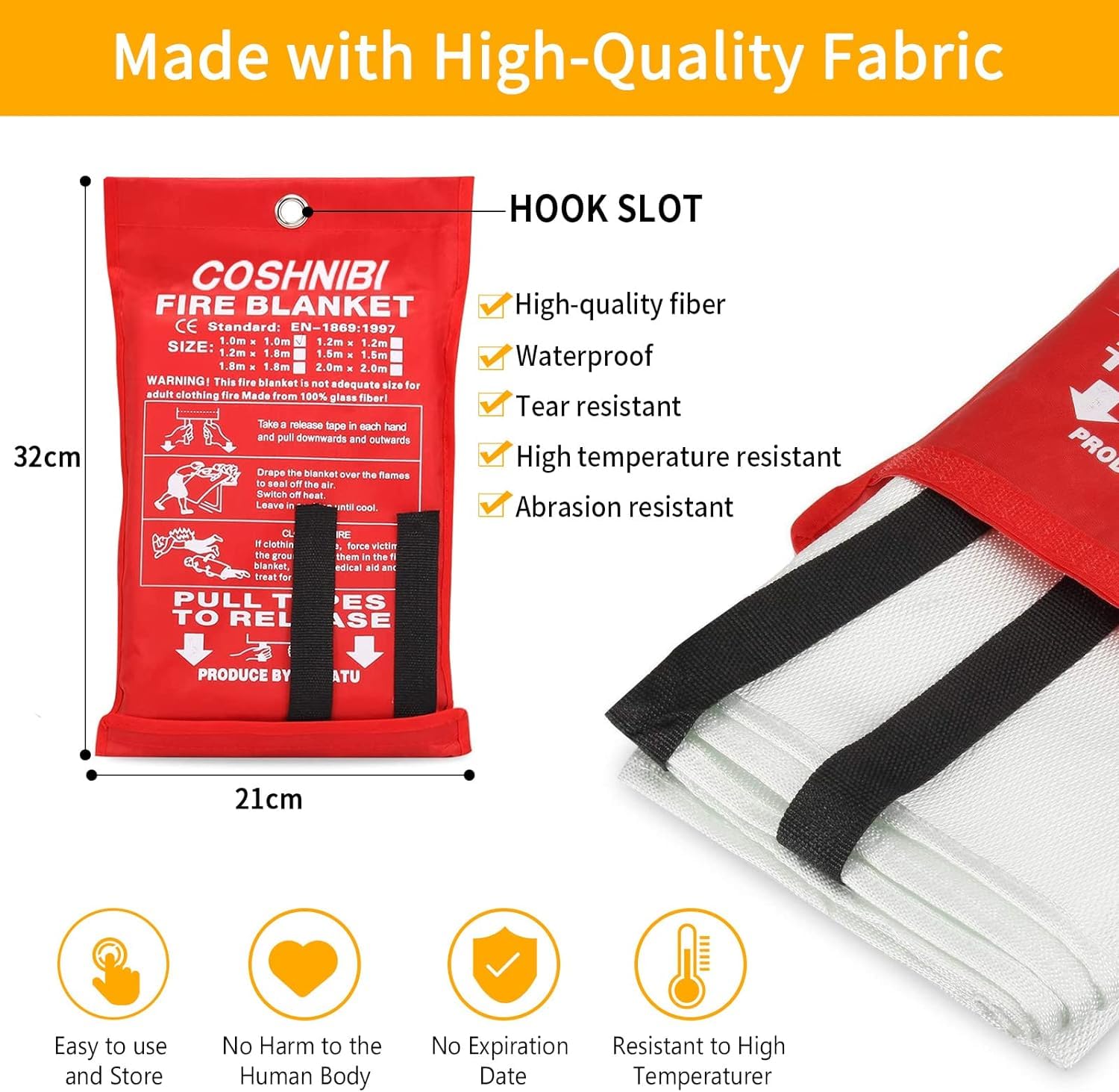 COSHNIBI Fire Blanket Emergency Fire Blanket for Home & Kitchen High Heat Resistant Fire Suppression Blankets Fiberglass Fire Blanket (2 Pack)
