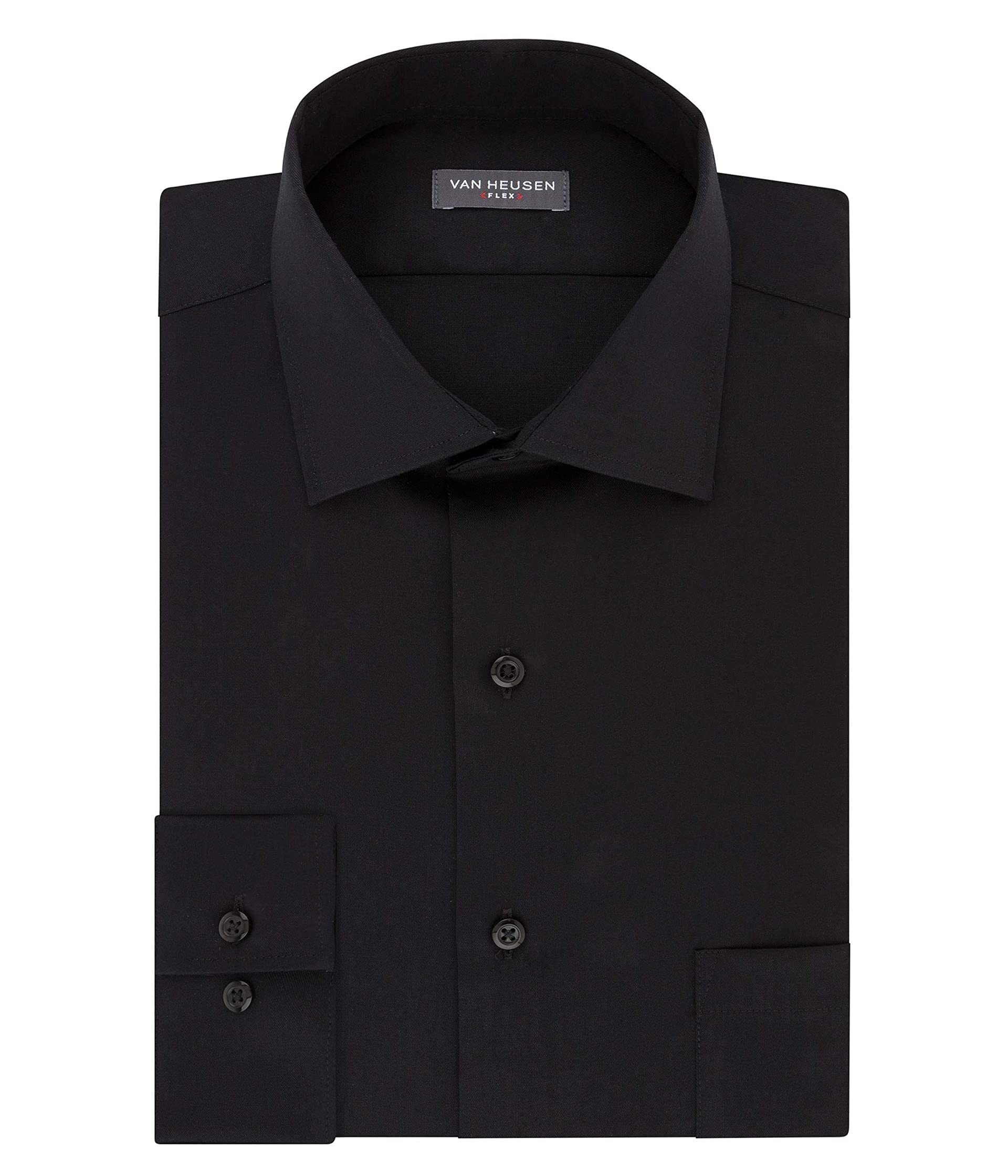 Van Heusen Men's Dress Shirt Regular Fit Flex Collar Stretch Solid, Black, 18" Neck 34"-35" Sleeve