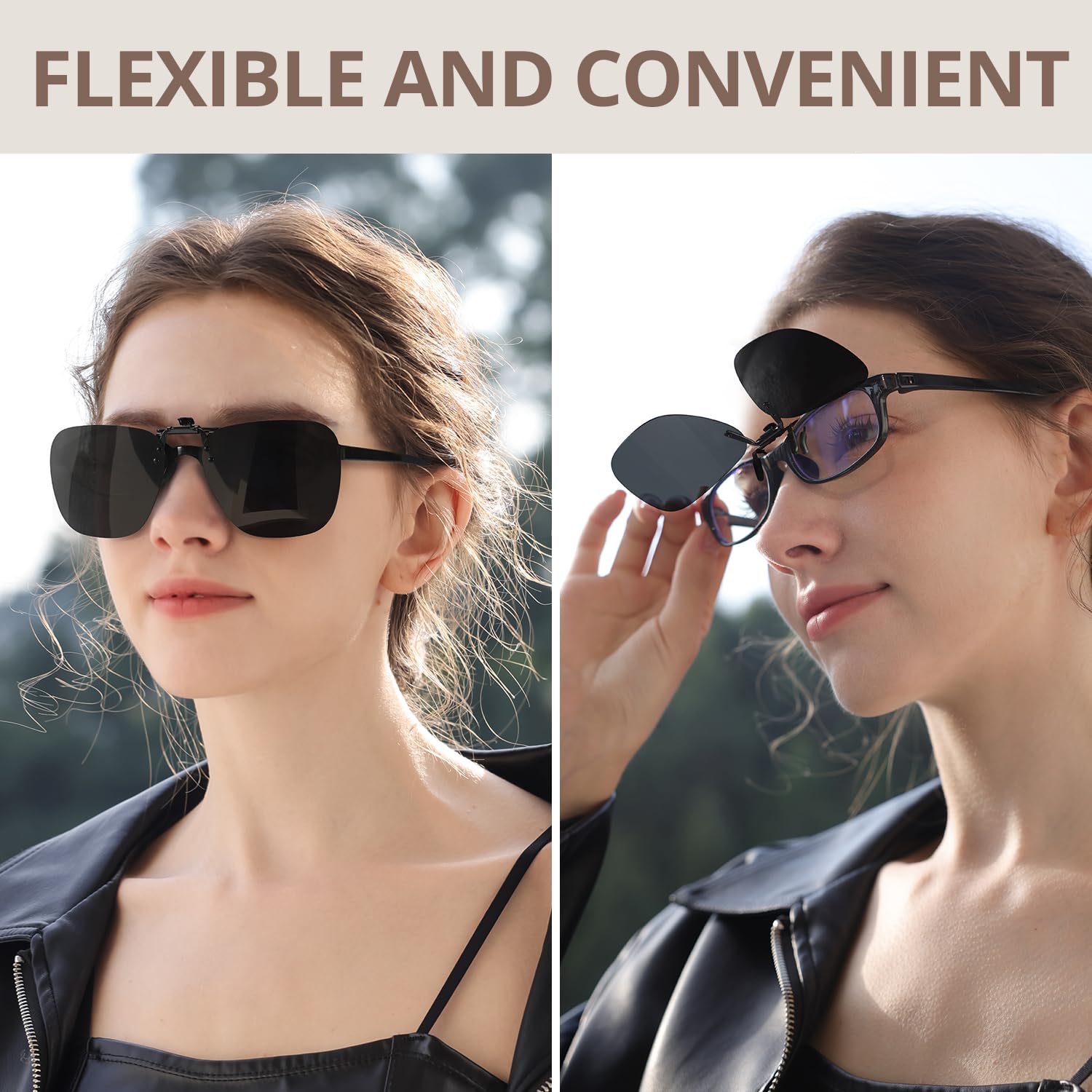 TJUTR Polarized Clip On Sunglasses Over Prescription Glasses, UV400 Protection, Anti-Glare, Metal Flip-Up Clip for Men Women