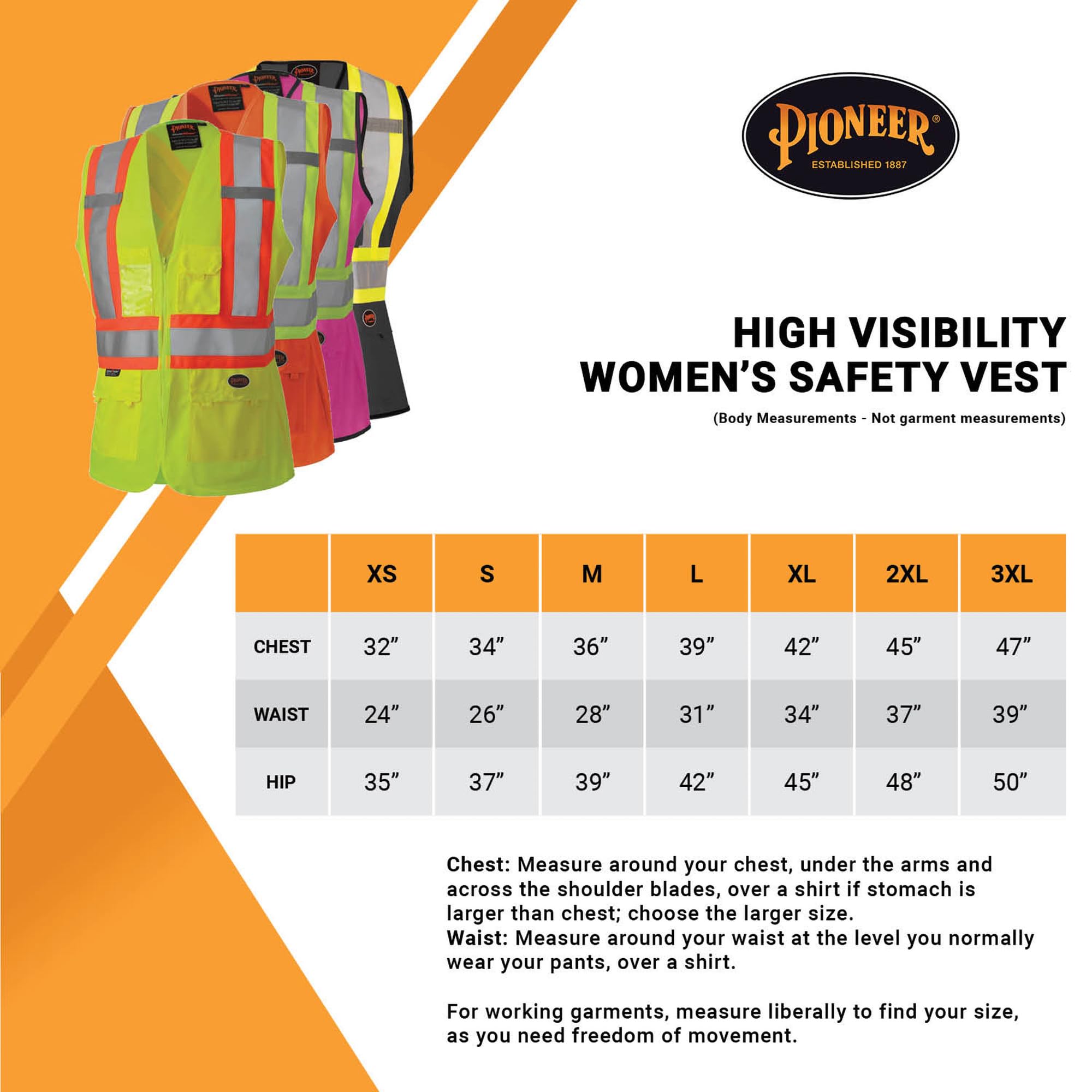 Pioneer Safety Vest for Women with Pockets - Hi-Vis Reflective Tape - for Construction - Black