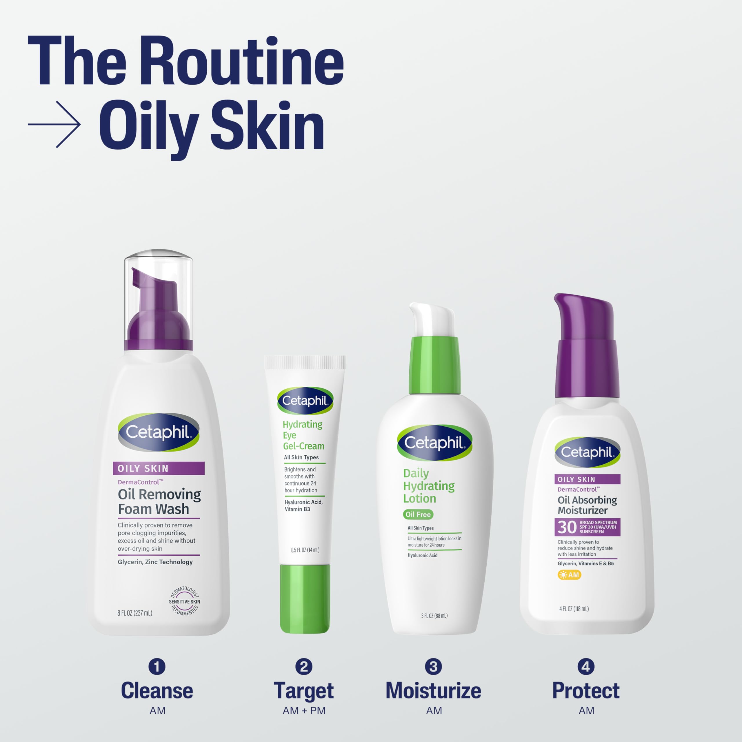 Cetaphil DermaControl Oil Absorbing Moisturizer with SPF 30, For Sensitive, Oily Skin, 4 Fl oz, Absorbs Oil, Reduces Shine, Hydrates, Protects, No Added Fragrance