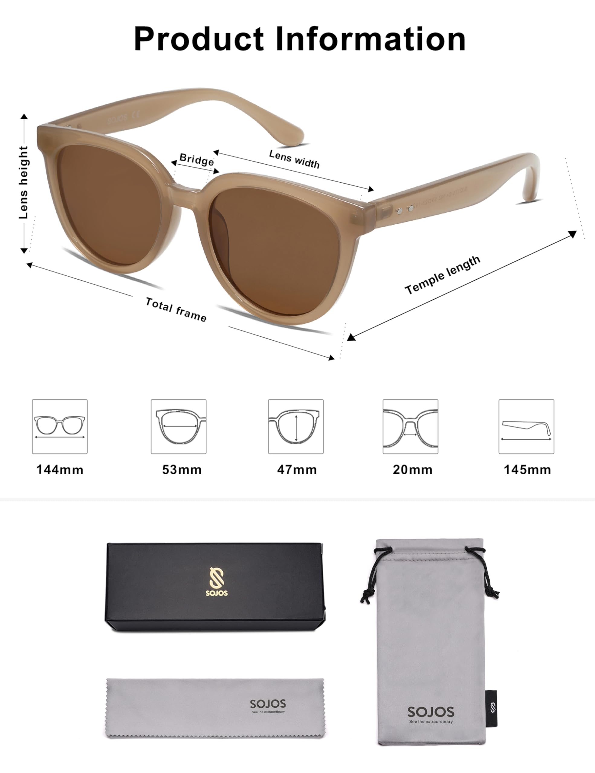 SOJOS Trendy Cat Eye Round Polarized Sunglasses for Women Fashion UV Protection Sunnies Sunglasses SJ2175, Brown Frame/Brown Lens