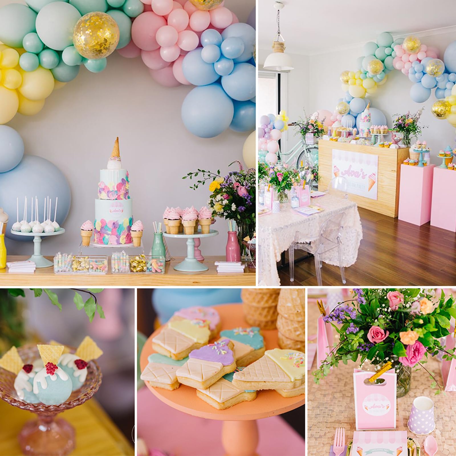 PartyWoo Pastel Balloons, 60 pcs 12 Inch Pastel Latex Balloons, Gold Glitter Balloons, Pastel Colour Balloons for Pastel Party Decorations, Pastel Birthday Decorations, Pastel Rainbow Party Supplies