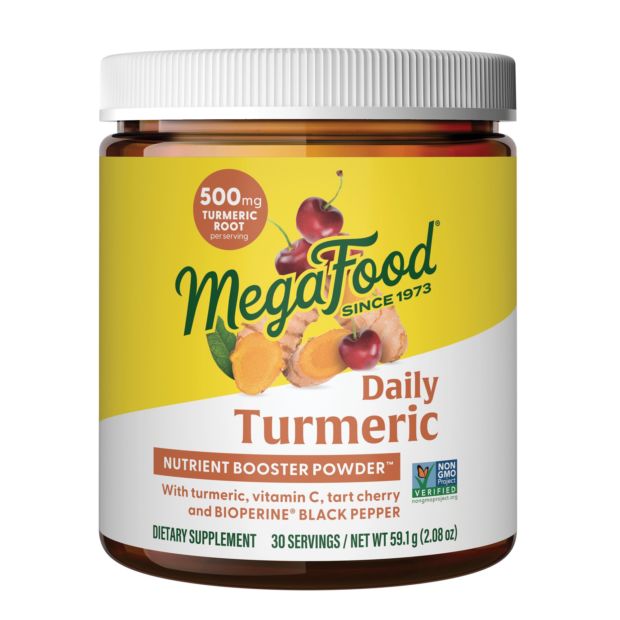 MegaFood Daily Turmeric Nutrient Booster Powder - Turmeric Supplement -with Black Pepper Extract, Tart Cherry & Vitamin C - Vegan - Made Without 9 Food Allergens - 2.08 Oz (30 Servings)