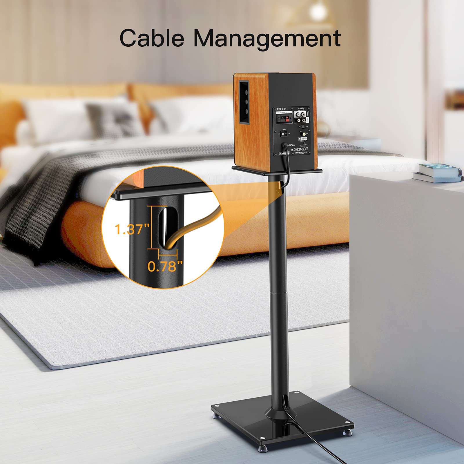 Perlegear Universal Speaker Stands for Surround Sound up to 22lbs - 28 Inch Bookshelf Speaker Stands for Bose, Polk, JBL, KEF, Klipsch & Others, Floor Speaker Stand with Cable Management 1Pair- PGSS6