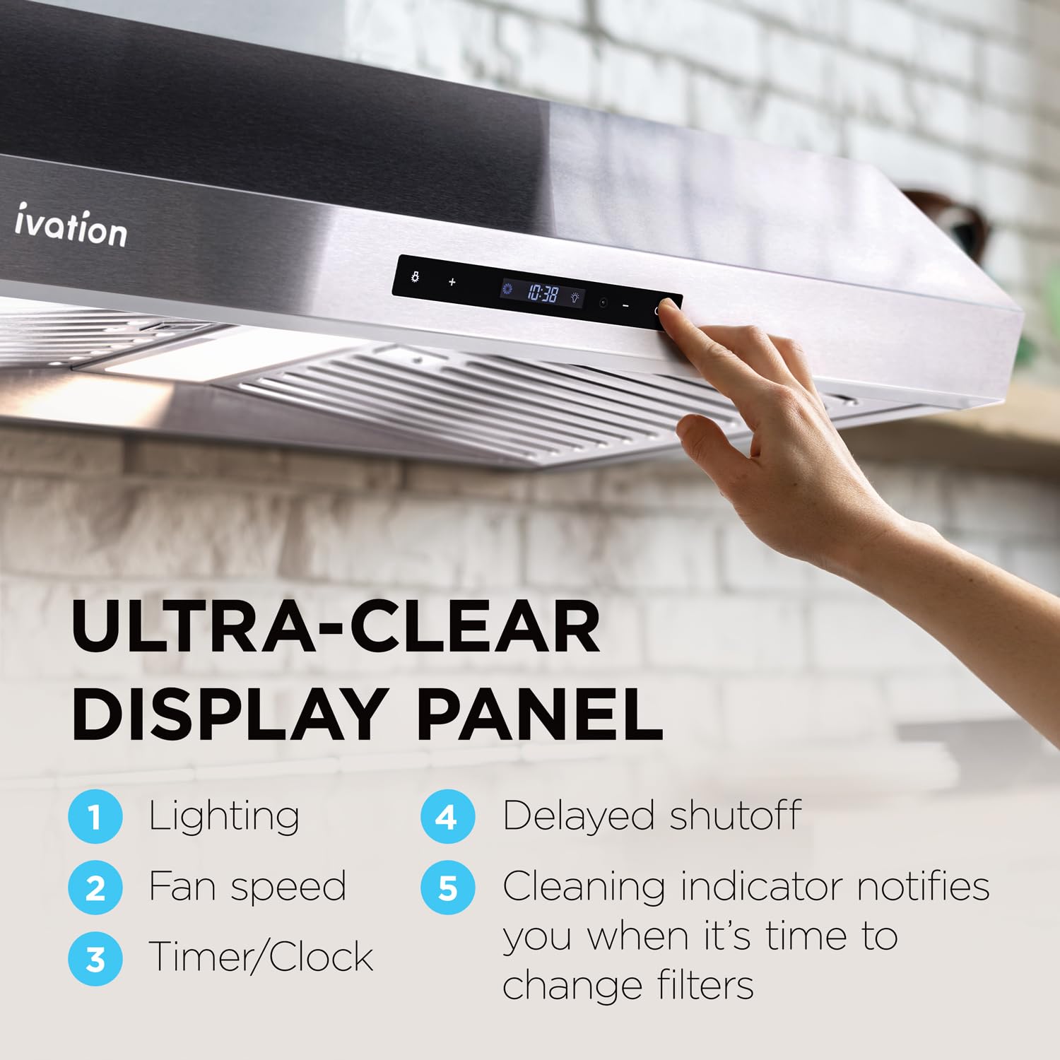 Ivation 30” Under Cabinet Range Hood - 600 CFM - 3-Way Venting - Built-In LED Light & Clock - Auto-Off Fan Timer - Dishwasher Safe Stainless Steel Baffle Filters