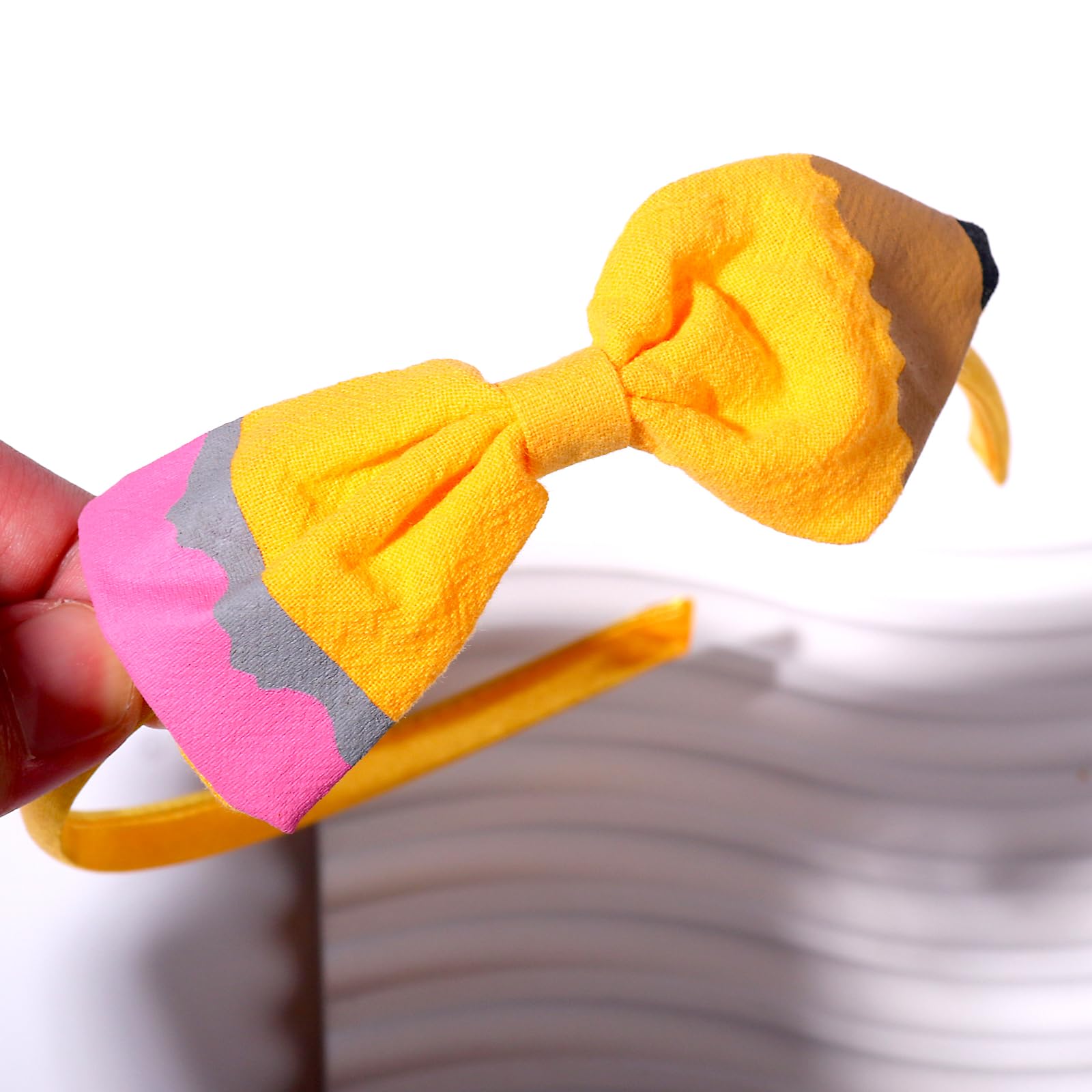 HOXIEYA Back To School Headband Cute Yellow Pencil Headband for Girls Bow School Hair Band Hair Accessories Back To School Outfits