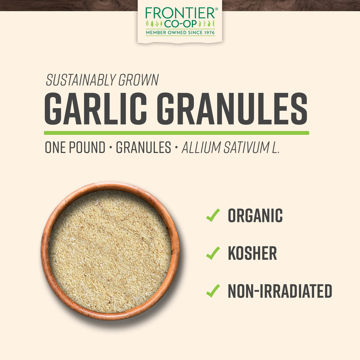 Frontier Co-op Organic Garlic Granules, 1-Pound Bulk, Aromatic and Flavorful Kosher Garlic, Great For Savory Dishes
