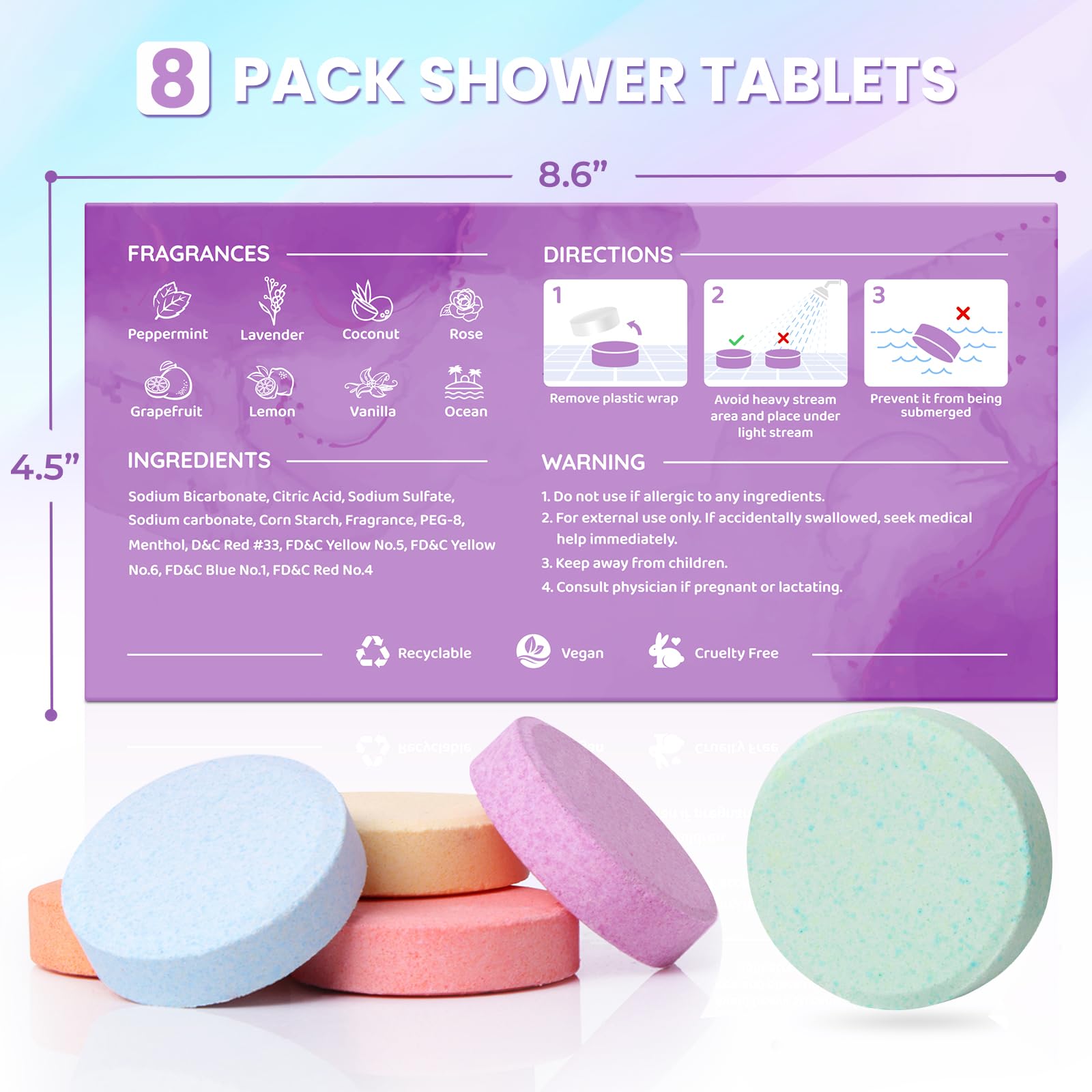 CalmNFiz Shower Steamers 8 Scents - Shower & Bath Bombs with Organic & Natural Fragrances for Teens and Adults - Birthday, Valentine's Day Gift for Women Who Have Everything(Purple)