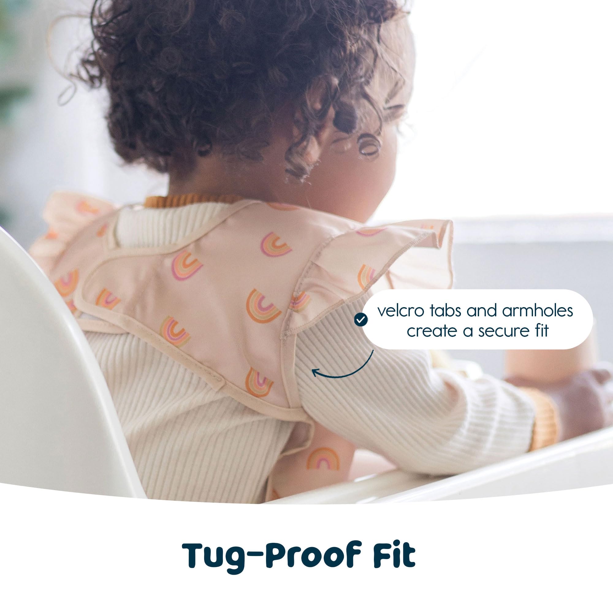 Tiny Twinkle Mess Proof Baby Bib - Waterproof Baby Apron - Machine Washable - PVC, BPA, & Phthalate Free - Great Travel Bib for Baby Eating - Baby Food Bibs (Boho Rainbow, Large 2-4 Years)