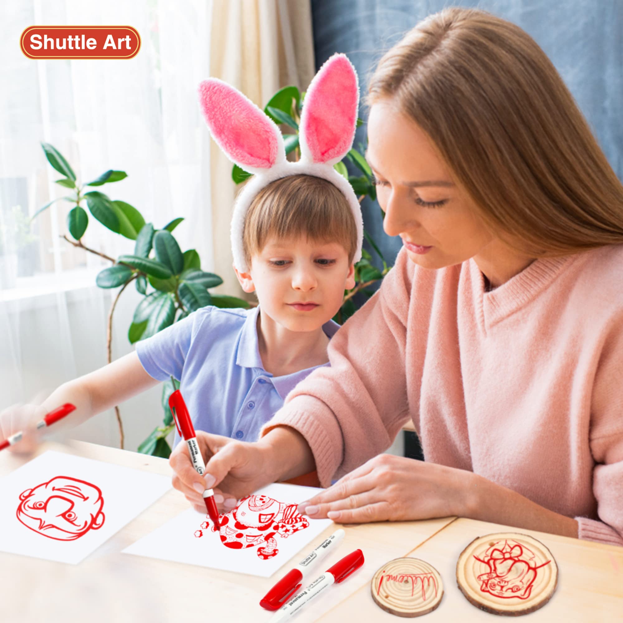 Shuttle Art Permanent Markers, 30 Pack Red Permanent Marker set,Fine Point, Works on Plastic,Wood,Stone,Metal and Glass for Doodling, Marking…