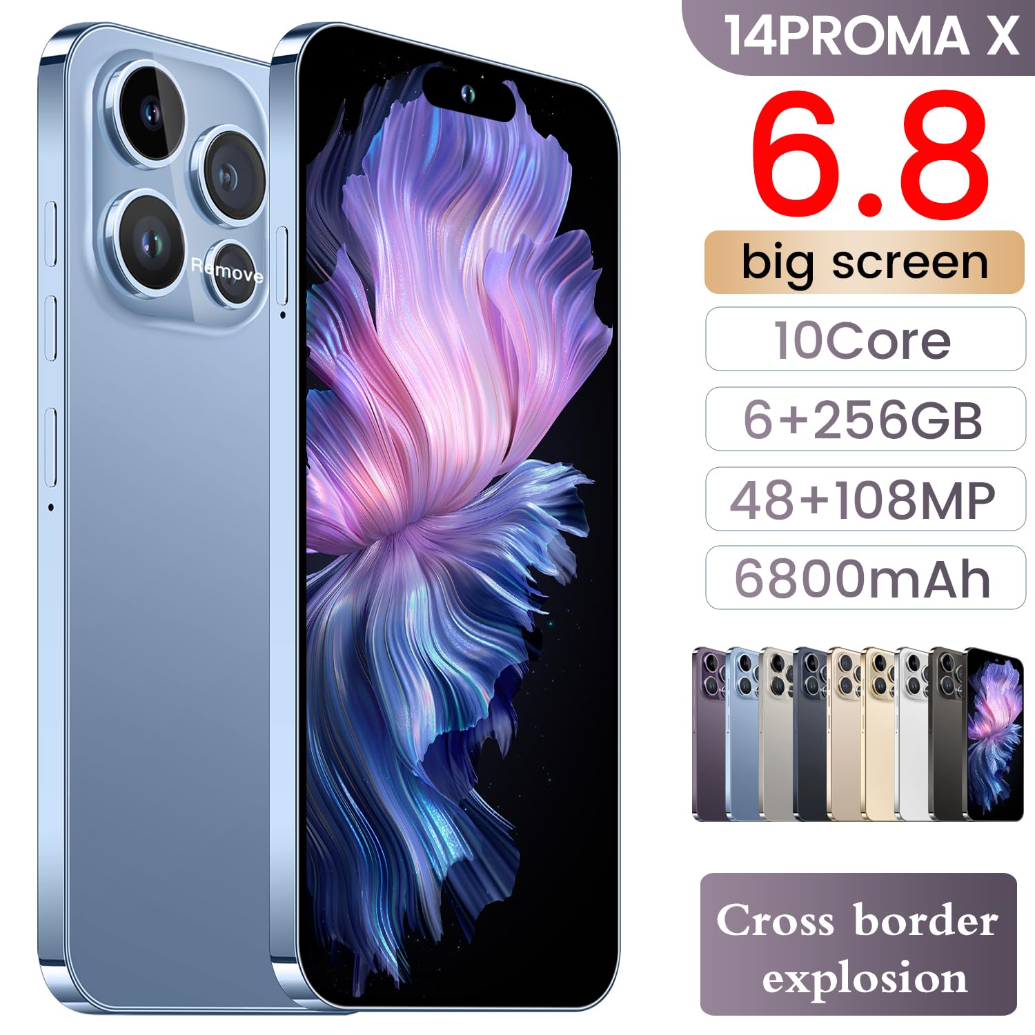 A SLICE RED 14PROMA X Unlocked Cell Phone,Long Battery Life 6.82" HD Screen Unlocked Phones,Android14 16+512GB Smartphone with 128G Memory Card,Dual SIM/Fingerprint Lock/Face ID/GPS (Blue)